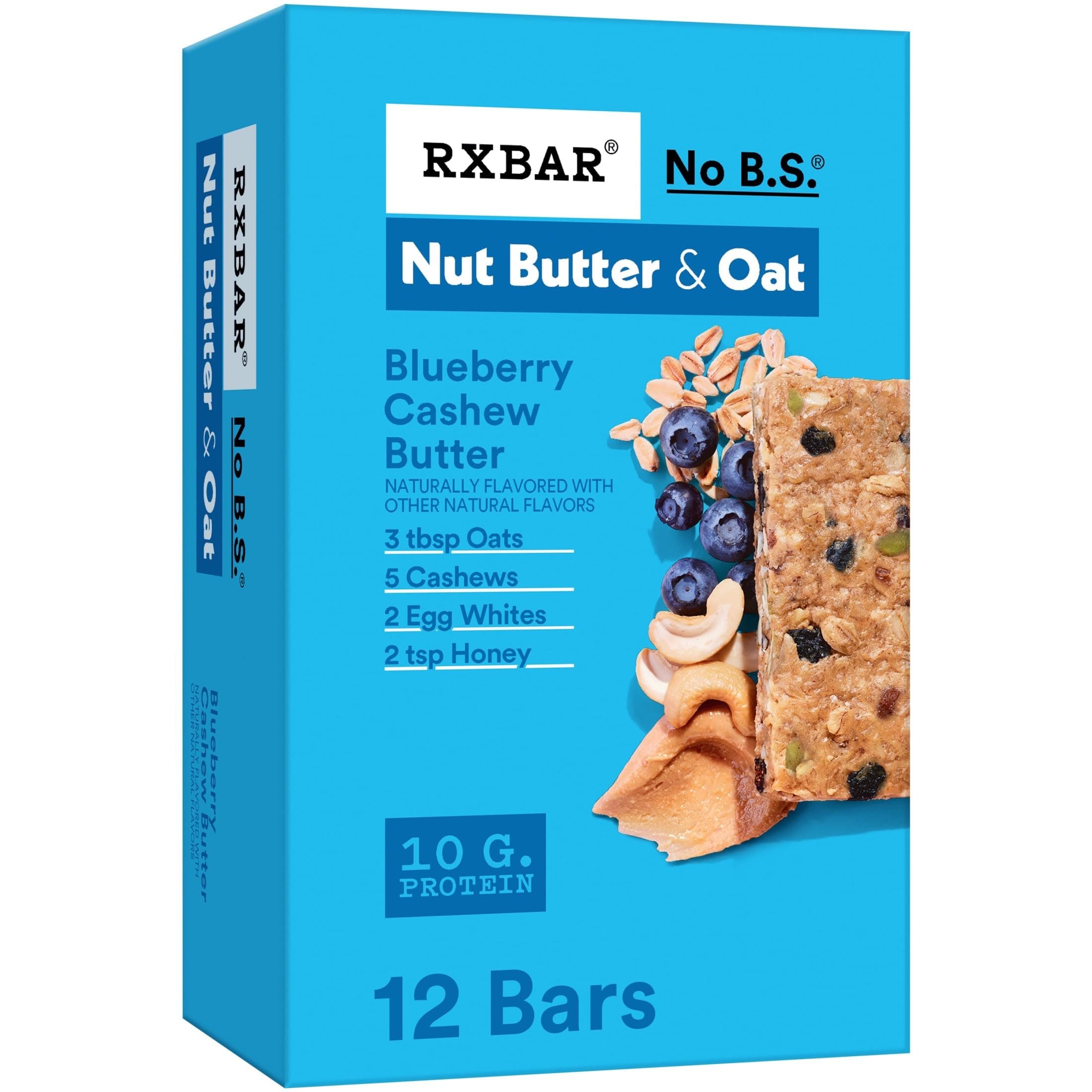RXBAR A.M. Protein Bars, Gluten Free Snacks, Breakfast Snacks, Blueberry, 23.2oz Box (12 Bars)