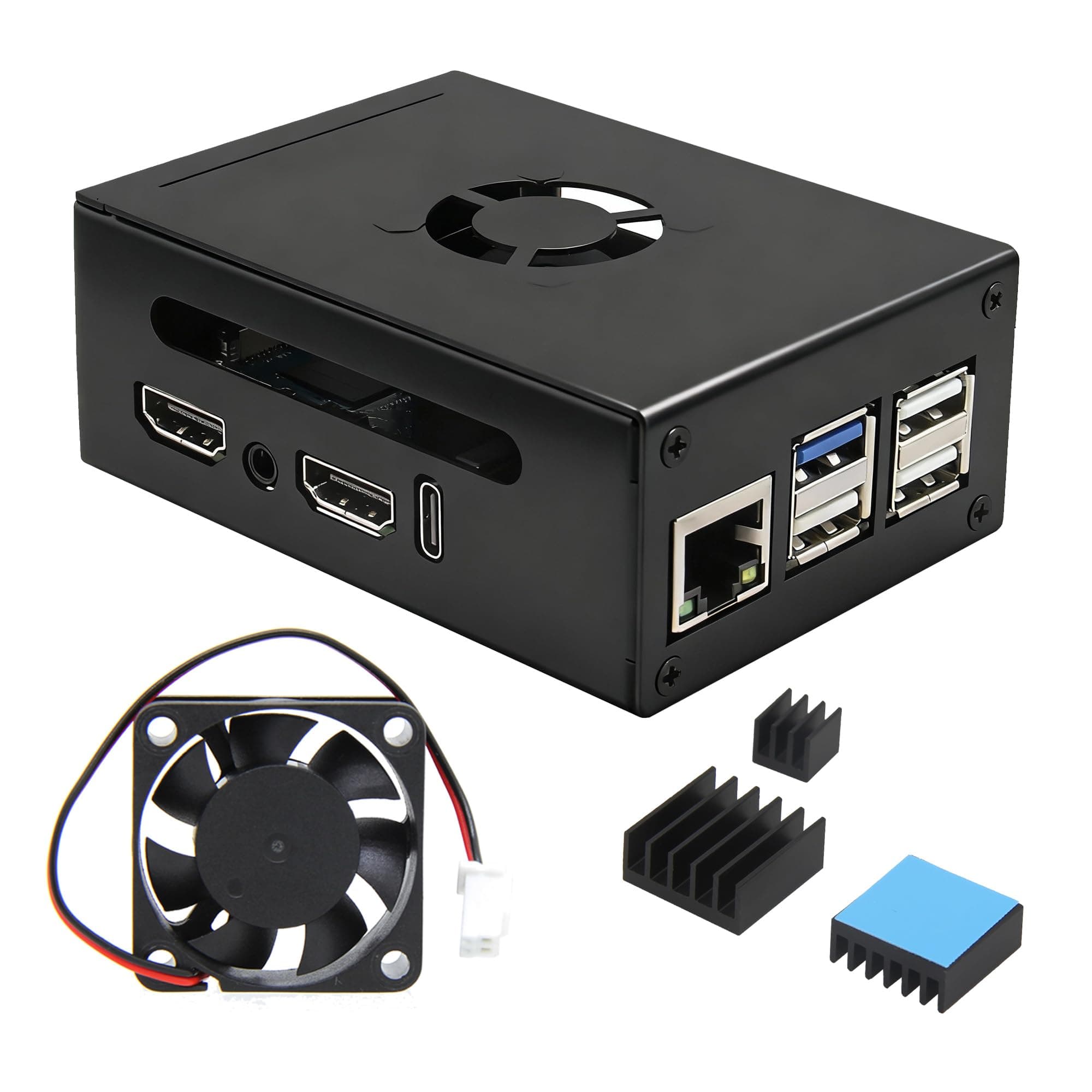 Orange Pi 5 Pro Case (N515),Metal Case with 5V 3010 Cooling Fan and 3Pcs Aluminum Heatsinks for Orange Pi 5 Pro/Max/Ultra