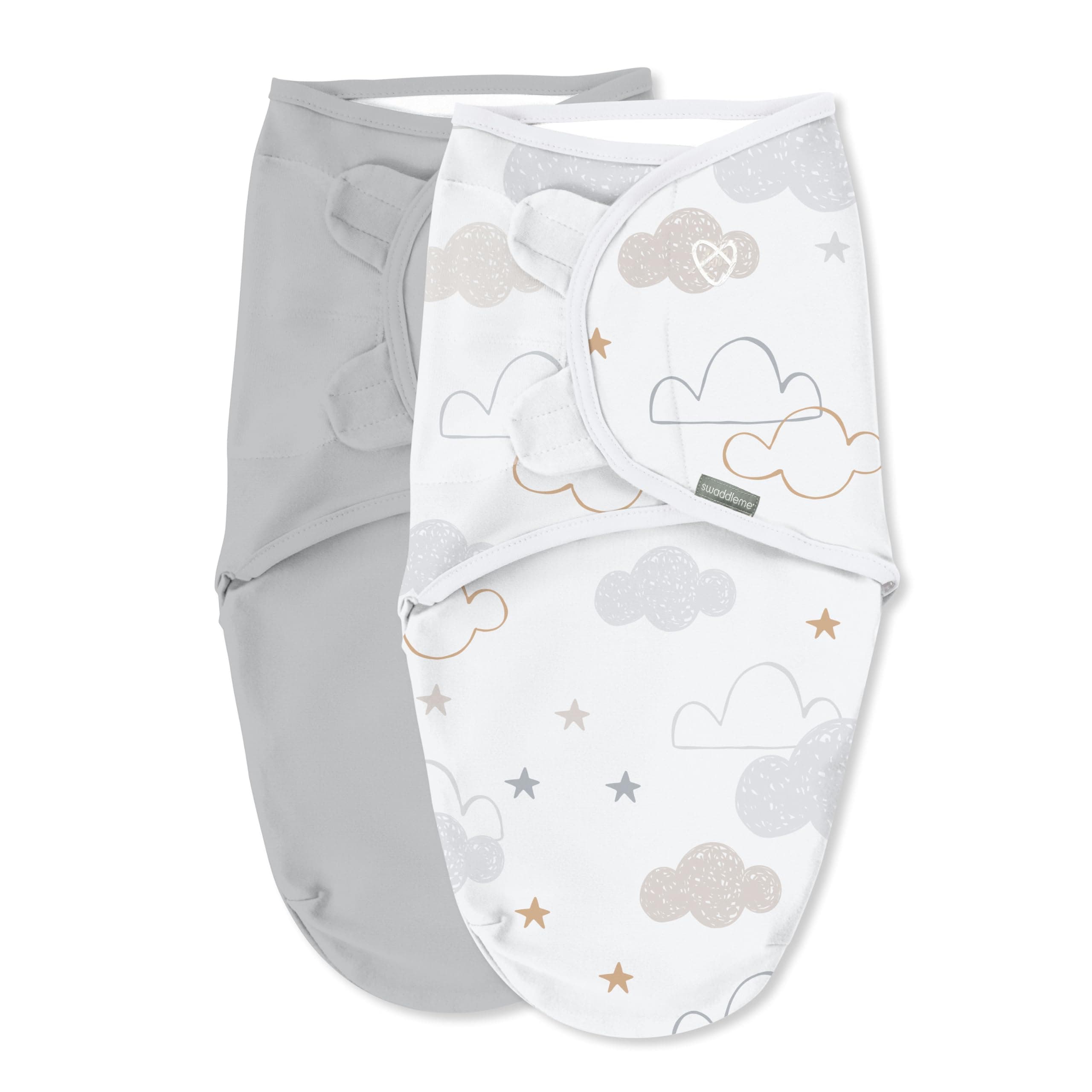 by Ingenuity Original Swaddle, 100% Cotton, Improves Sleep & Calms Startle Reflex, 0-3 Months, 1.0 TOG, 2-Pack, Baby Swaddle Blanket - Space & Clouds