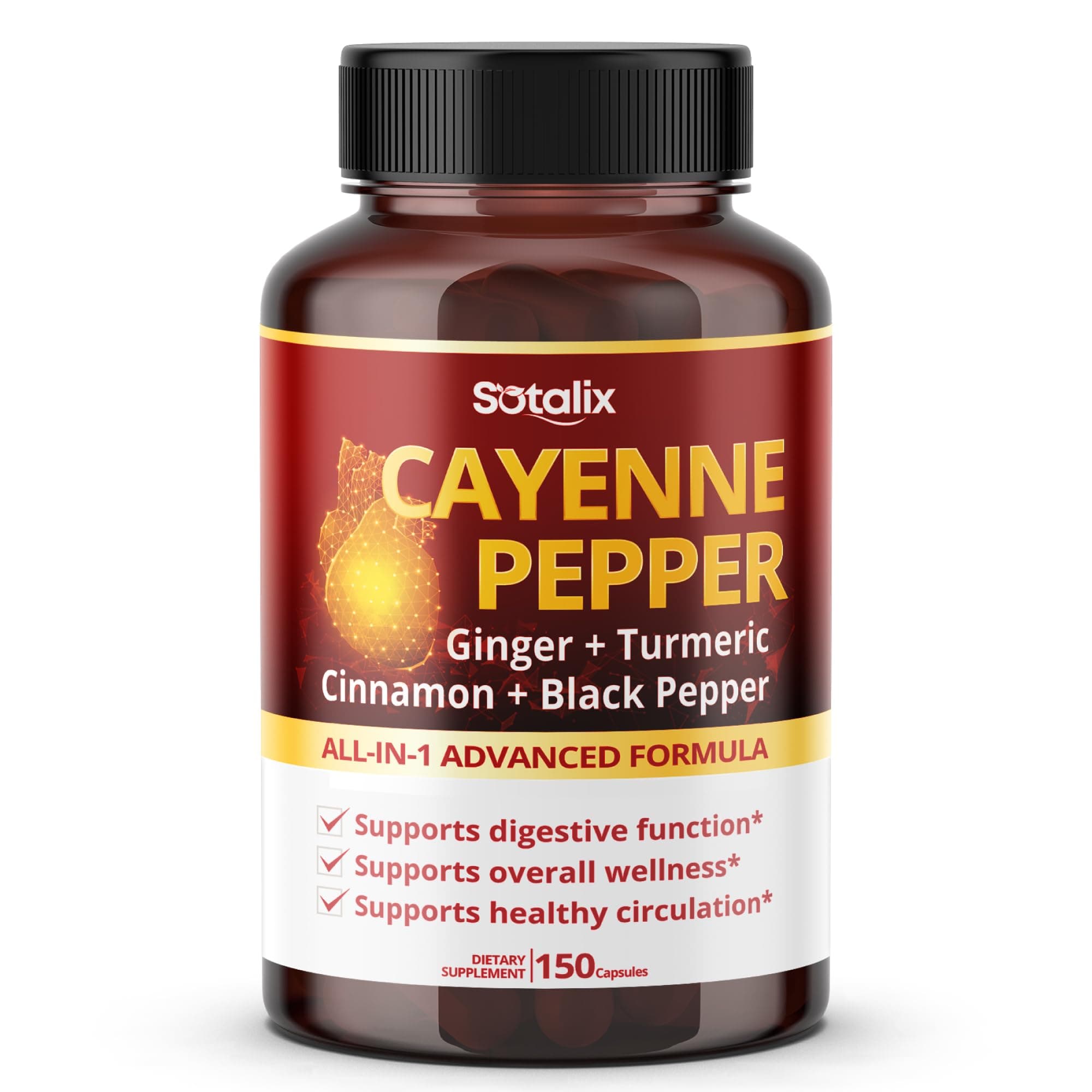 Cayenne Pepper, with Ginger, Turmeric, Cinnamon, Black Pepper - Digestion Support (150-day Supply)