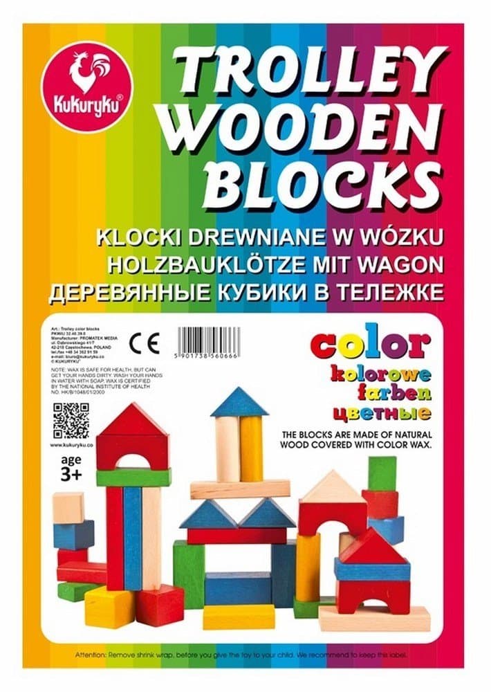 Kukuryku Kukuryku0666 74 Pieces Wooden Trolley Blocks, Multi-Color