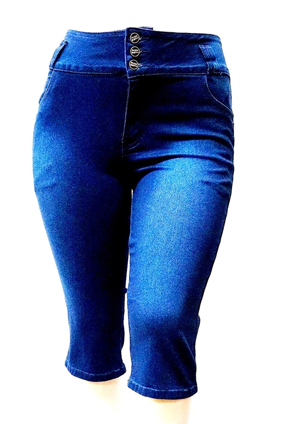 VERONA COUTURE/PASION Women's Plus Size Stretch Premium Navy Blue Denim Jeans Capri High Waist