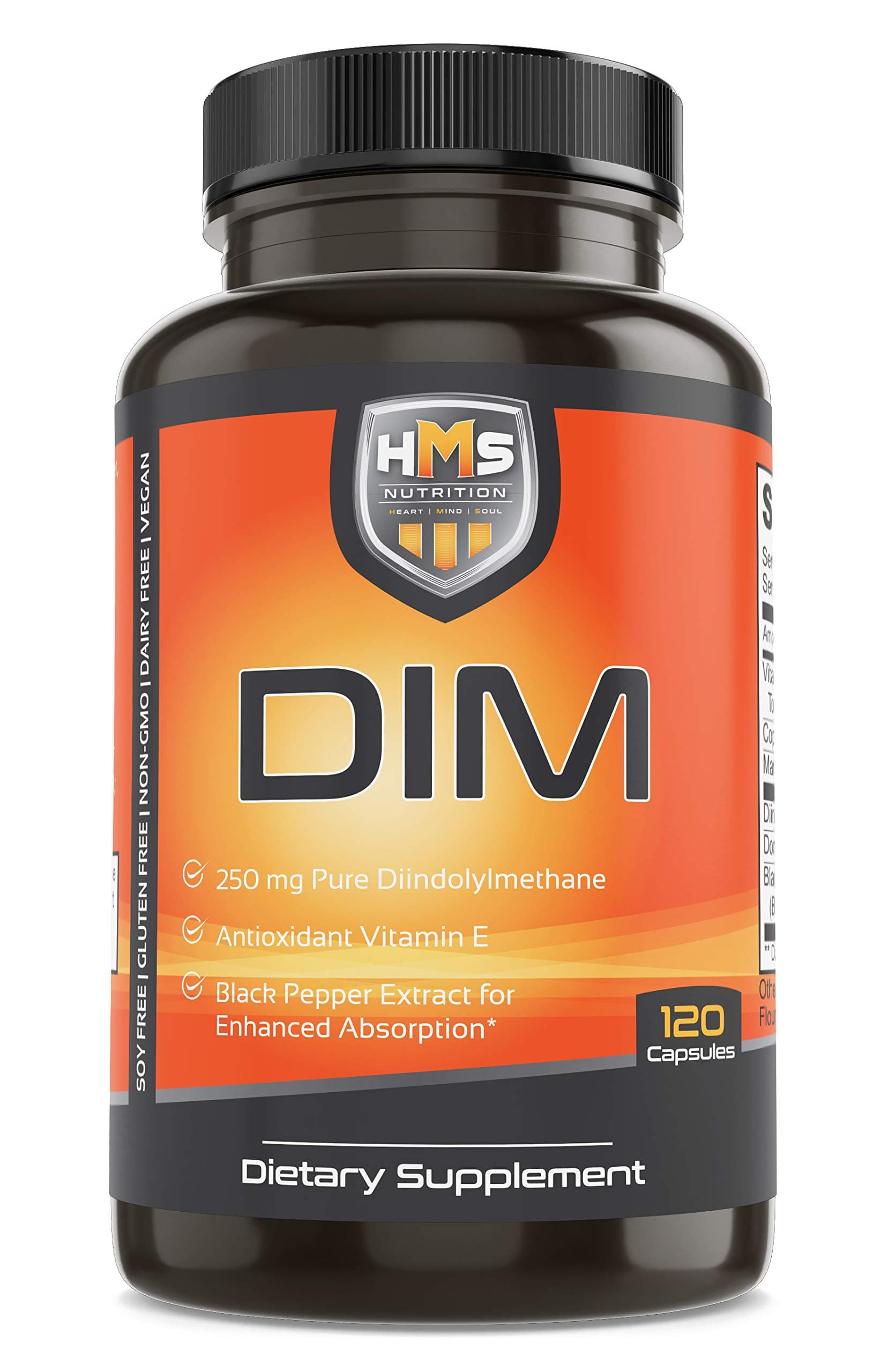 HMS Nutrition DIM Capsules - Vitamin E with BioPerine® (Black Pepper) - 250mg Serving - 120 Vegan Capsules