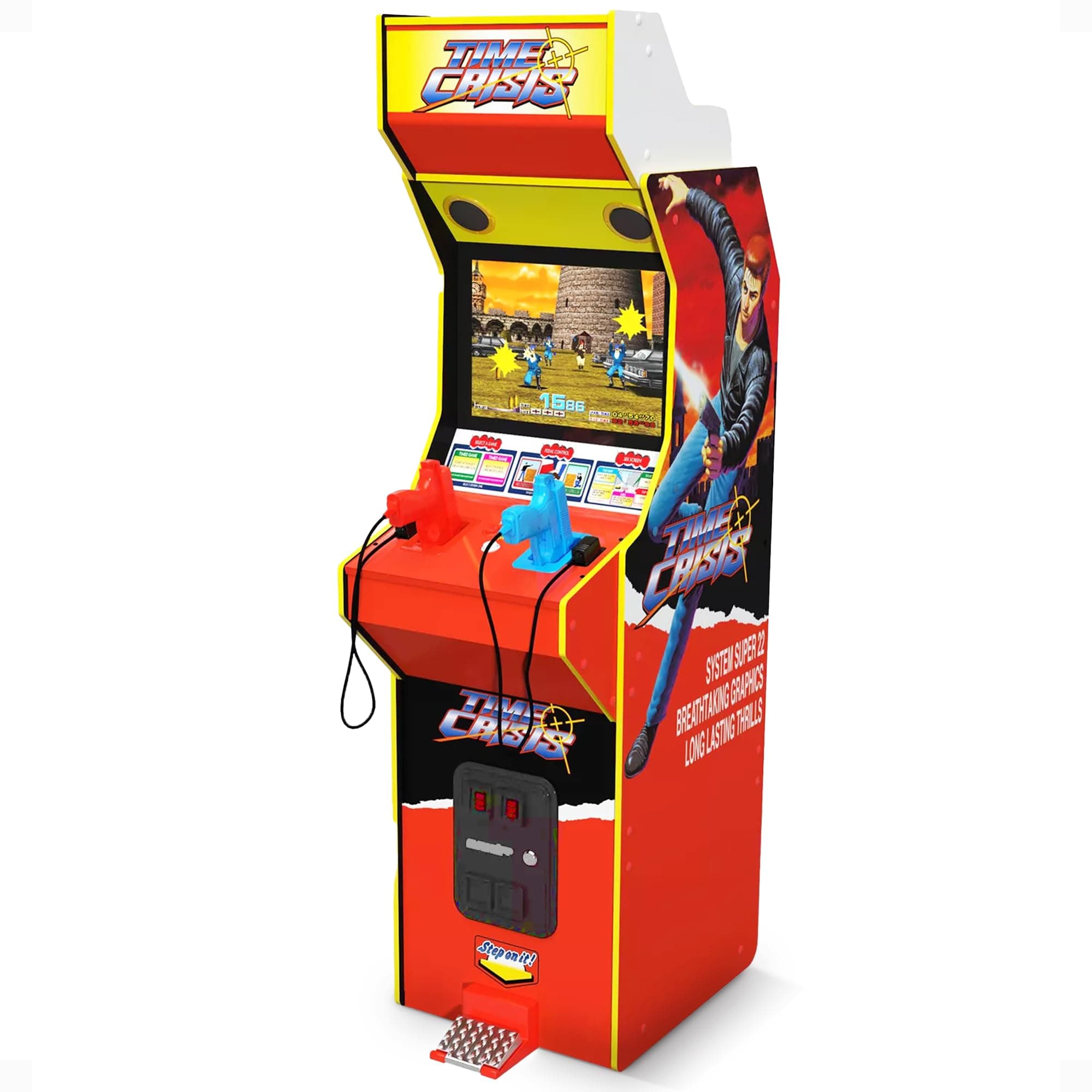 Arcade1Up 17-in High Resolution LCD Screen Multiplayer Time Crisis, Point Blank, & Steel Gunner Light Gun Arcade Machine w/ Stand Up Cabinet for Home
