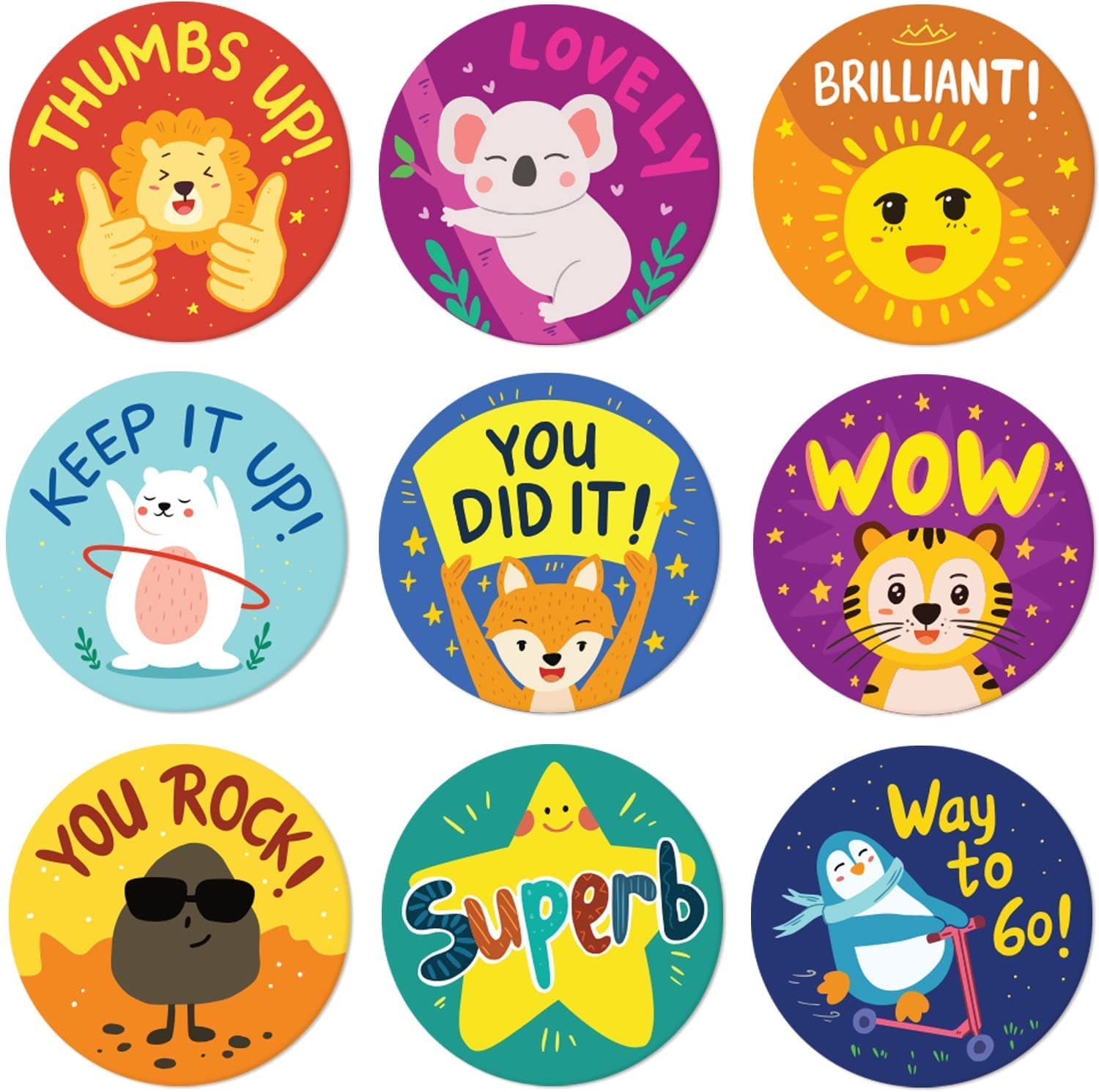 Reward Stickers for Kids by Sweetzer & Orange - 1008 Decals for Kids, 9 Assorted Designs, 1 Inch Incentive Labels - Teacher Supplies for Classroom, Potty Training and Motivational Chart