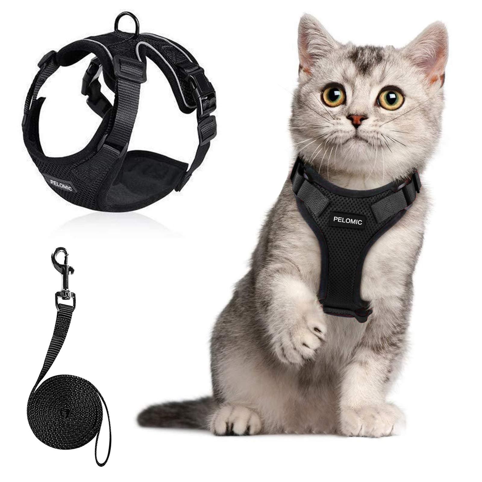 Cat Harness and Leash Set, Escape Proof Safe Cat Vest Harness for Walking Outdoor - Reflective Adjustable Soft Mesh Breathable Body Harness, Comfort Fit for Pet Kitten Puppy Rabbit Ferrets