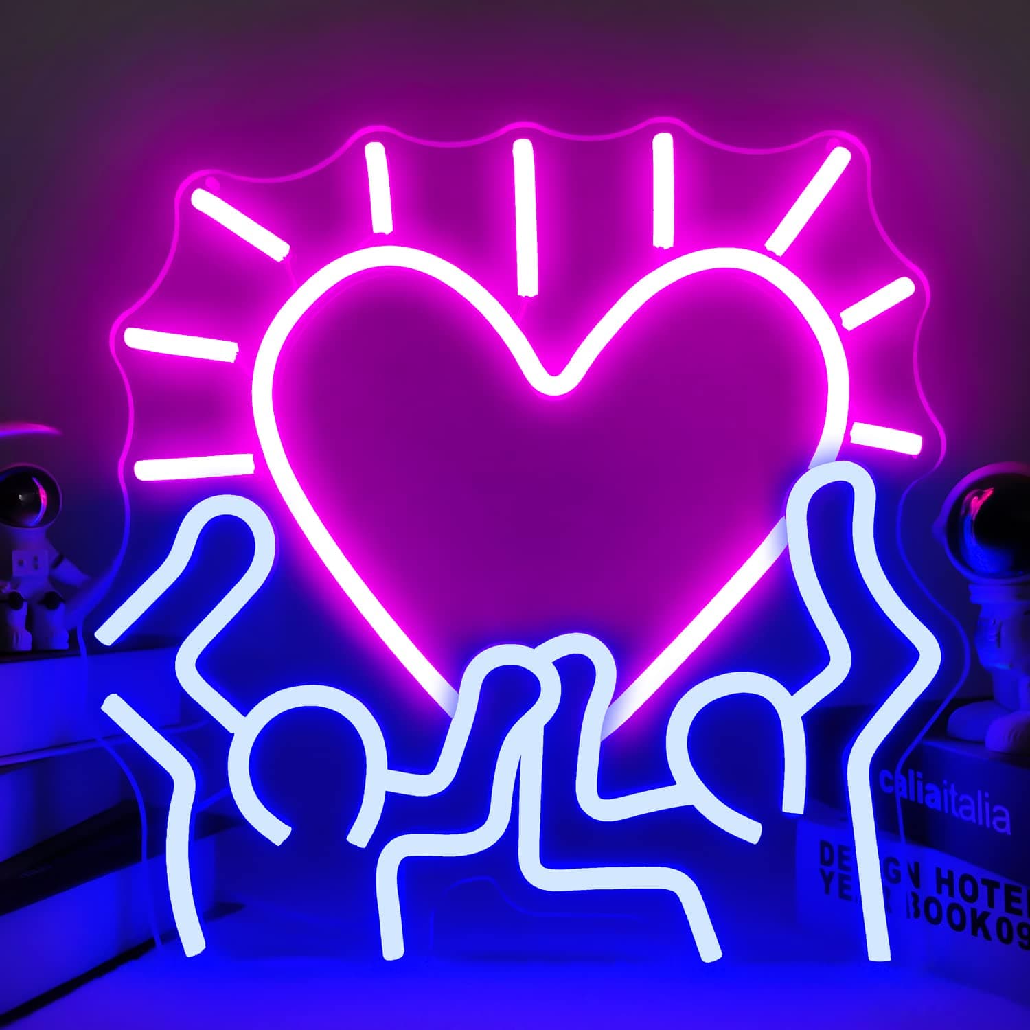 Graffiti Heart Neon Sign LED Signs for Wall Dimmable Heart Neon Light Up Signs for Bedroom Man Cave Neon Wall Art Decor Gifts for Teens