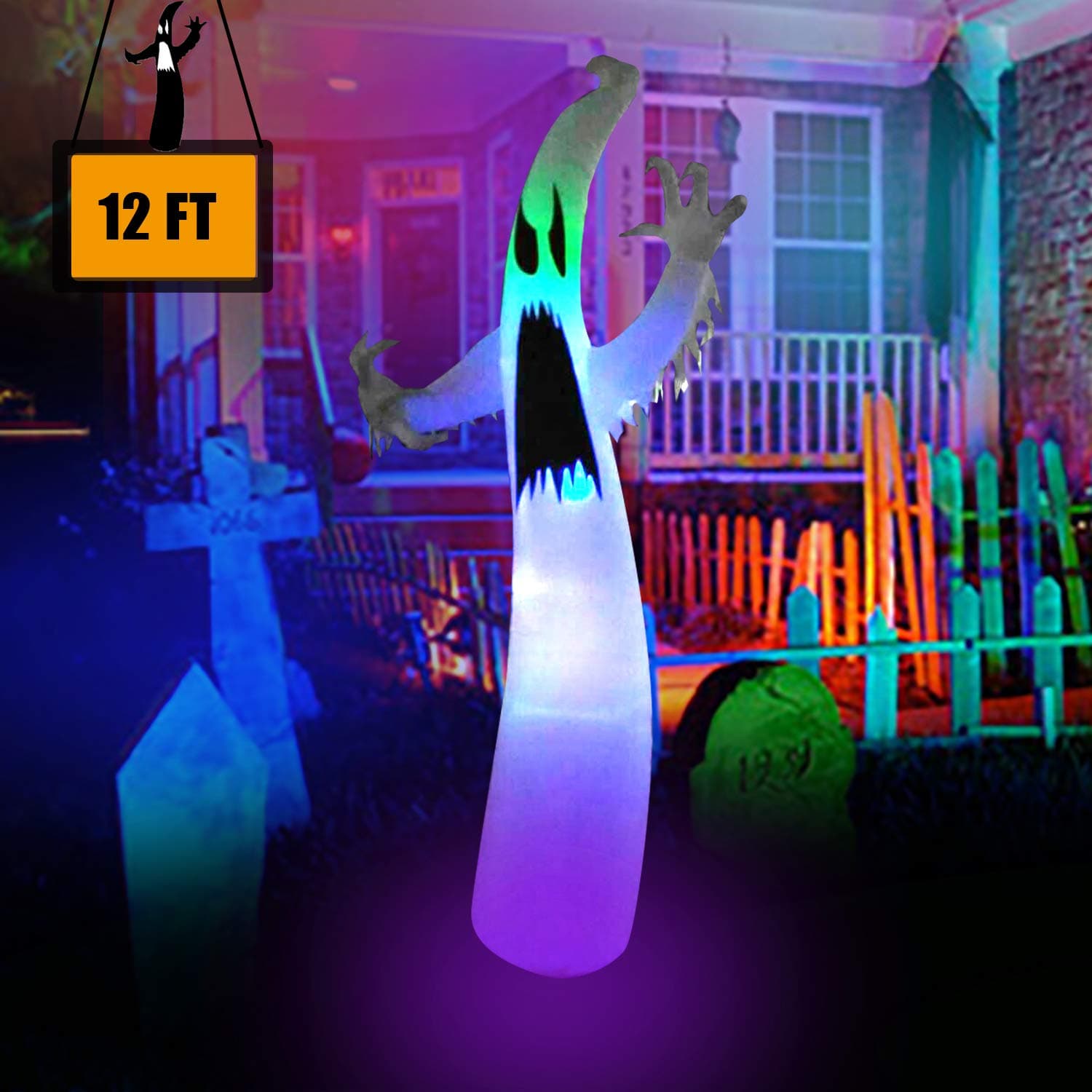 SEASONBLOW 12 Ft Inflatable Portable Halloween Terrible Ghost for Lawn Yard Garden Indoors and Outdoors Holiday Decoration