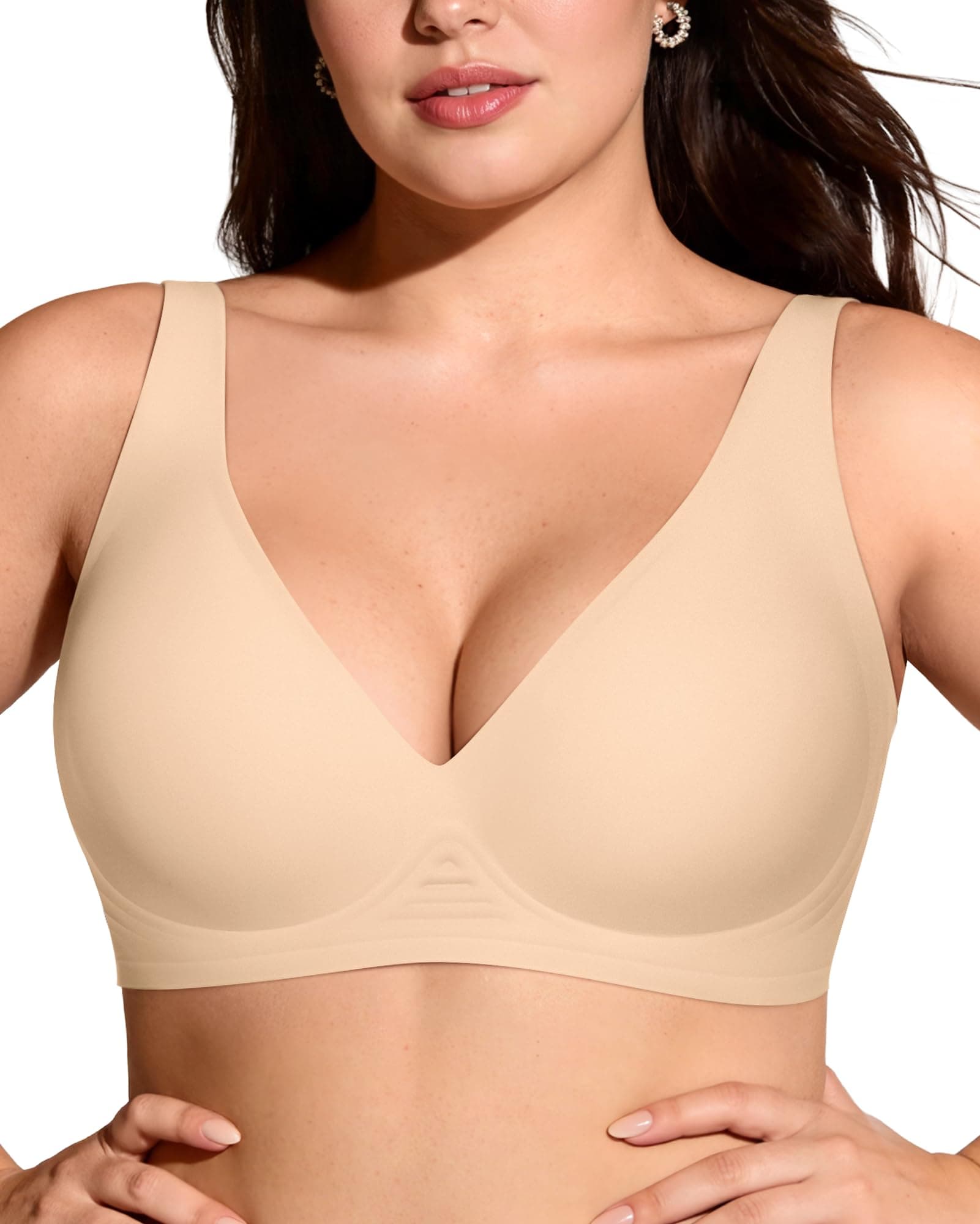 Womens Deep V Bras Wireless Comfortable Bra Supportive No Underwire Bras Tshirt Push Up Bralettes Plunge Seamless Bra