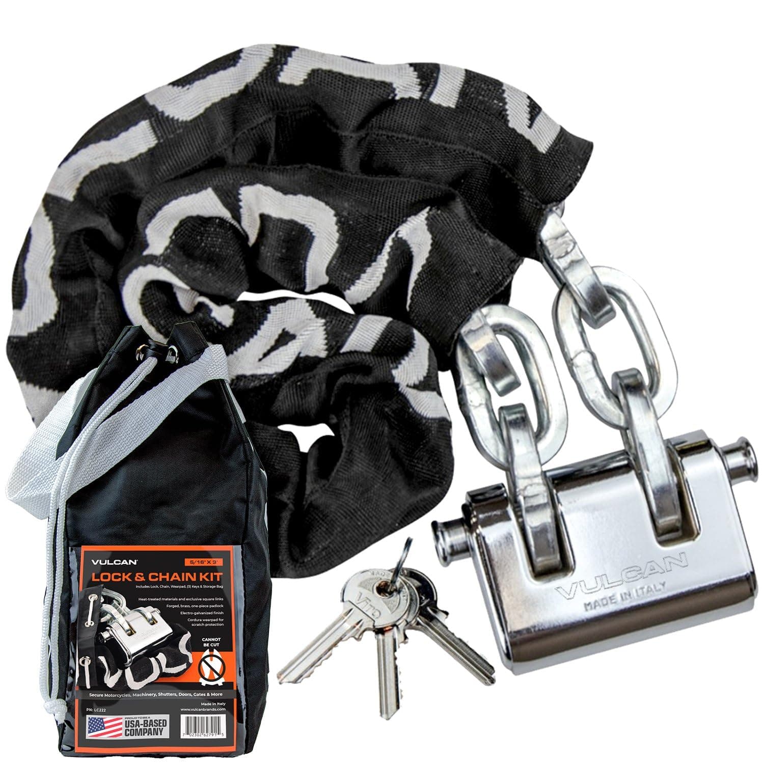 Security Chain and Lock Kit - Premium Case-Hardened - 5/16 Inch x 3 Foot (+/- 1.5 Inches) - Chain Cannot Be Cut with Bolt Cutters or Hand Tools