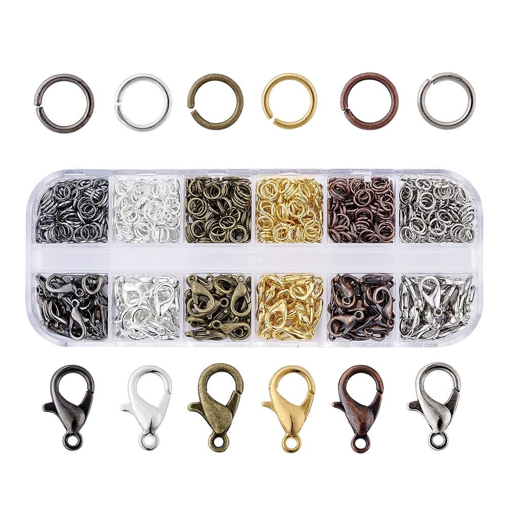 Pandahall 6 Colors Jewelry Finding Kits with 5mm Open Jump Rings & 12x6mm Lobster Claw Clasp for DIY Bracelet Necklace Jewelry Making