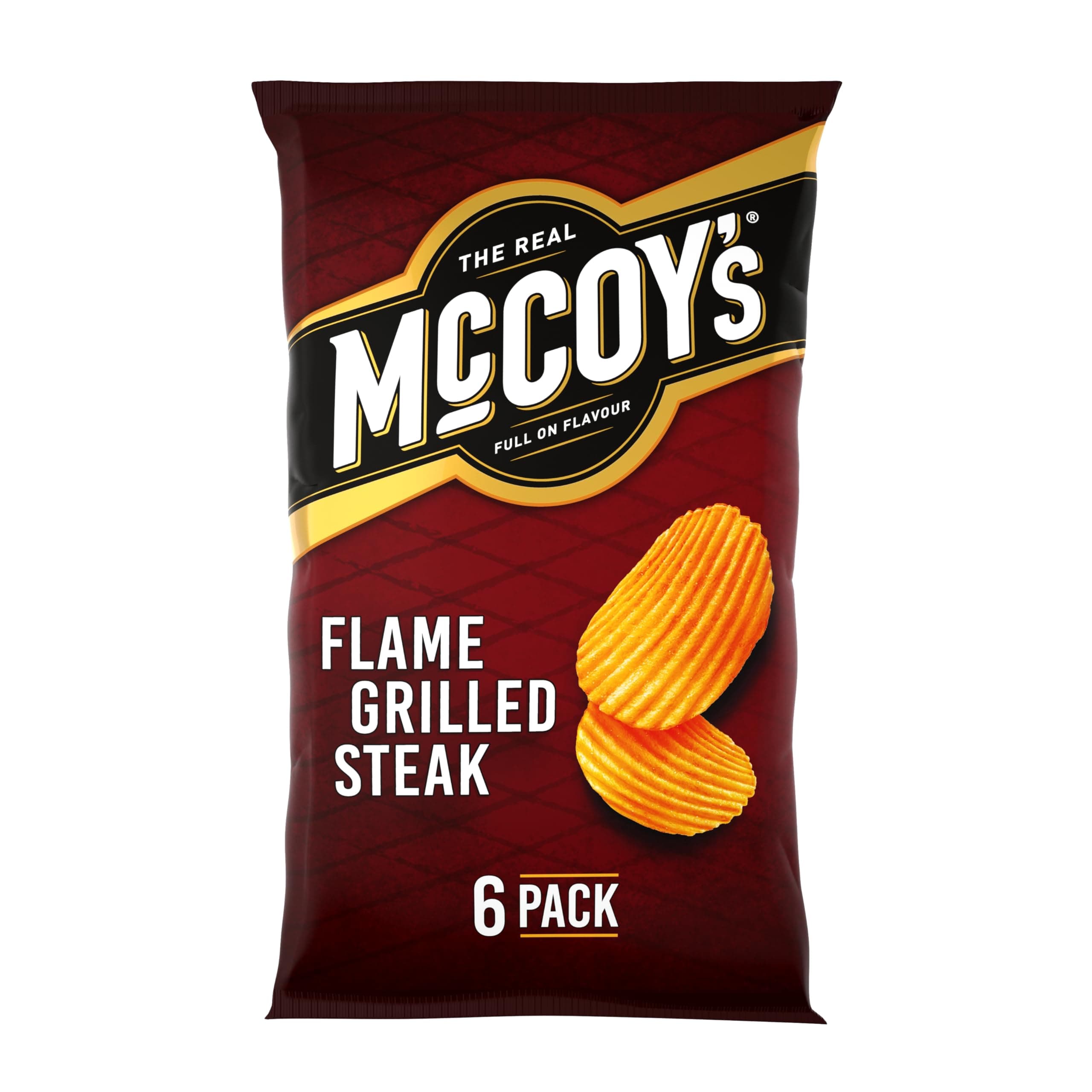 Flame Grilled Steak Flavour Ridge Cut Potato Crisps, 6 x 25g