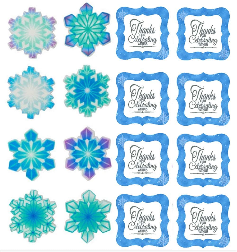 Snowflakes Edible Assortment Decorations Cupcake & Cake Toppers Blue - 12 Count with Snowflakes Stickers