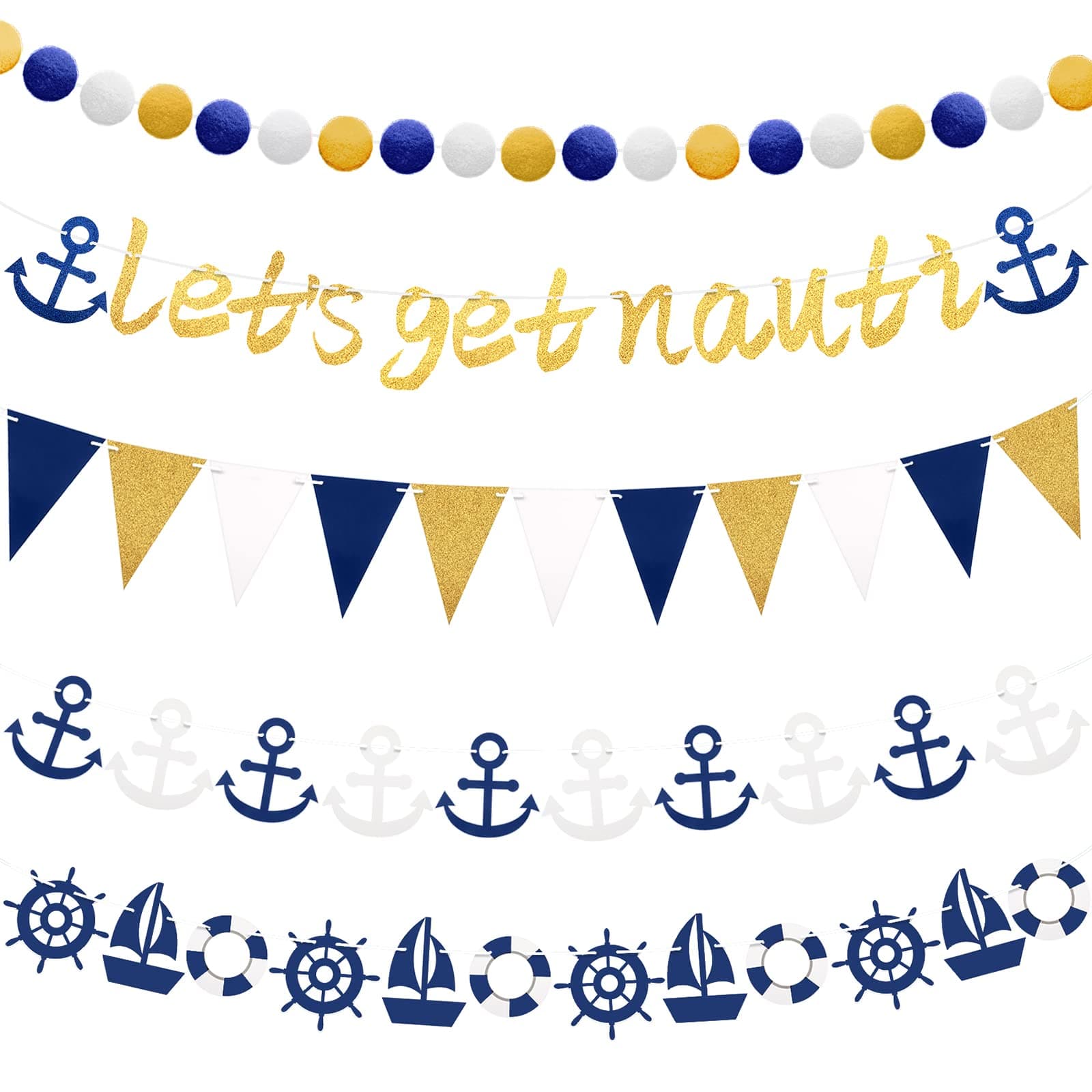 5 Pcs Nautical Birthday Party Decor Let's Get Nauti Banner Cruise Party Decor Anchor Garland Bachelorette Sailboat Yacht Rock Ocean Beach Ornaments Summer Ahoy It's a Boy Baby Shower