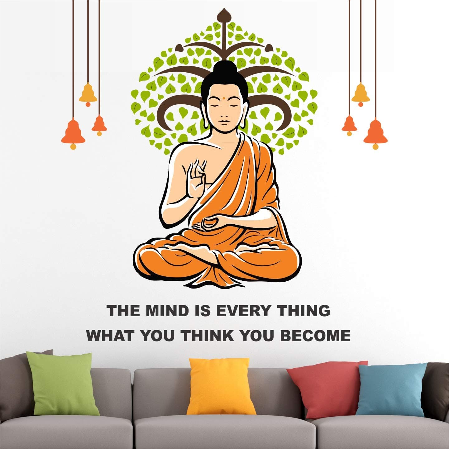 'The Mind Is Everything - What You Think You Become -Buddha - Office - Inspirational - Motivational - Quotes - Wall Sticker' -SM737 (Multi Colour, Vinyl - 100cm X 100 cm)