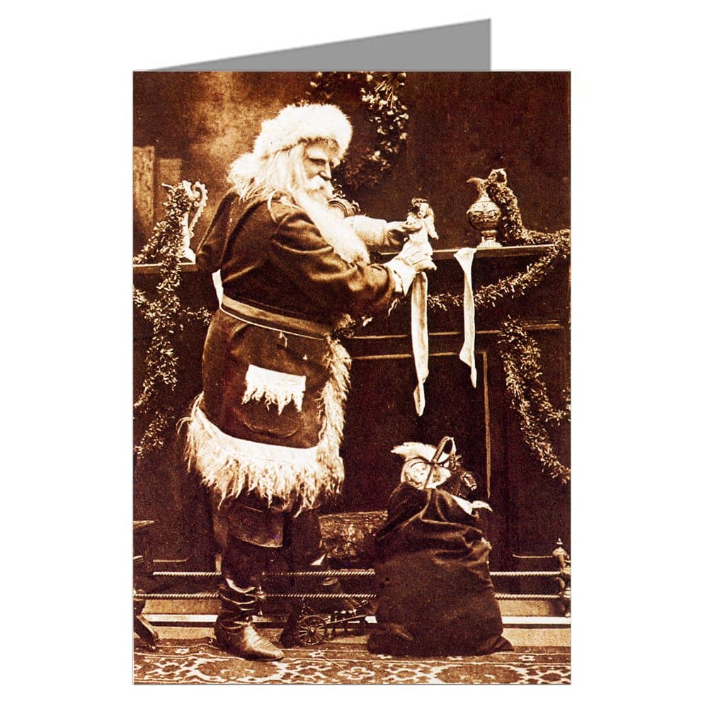 Black and White Victorian Christmas Santa Putting Toys in The Fireplace Stockings Vintage Holiday Note Cards Boxed Set