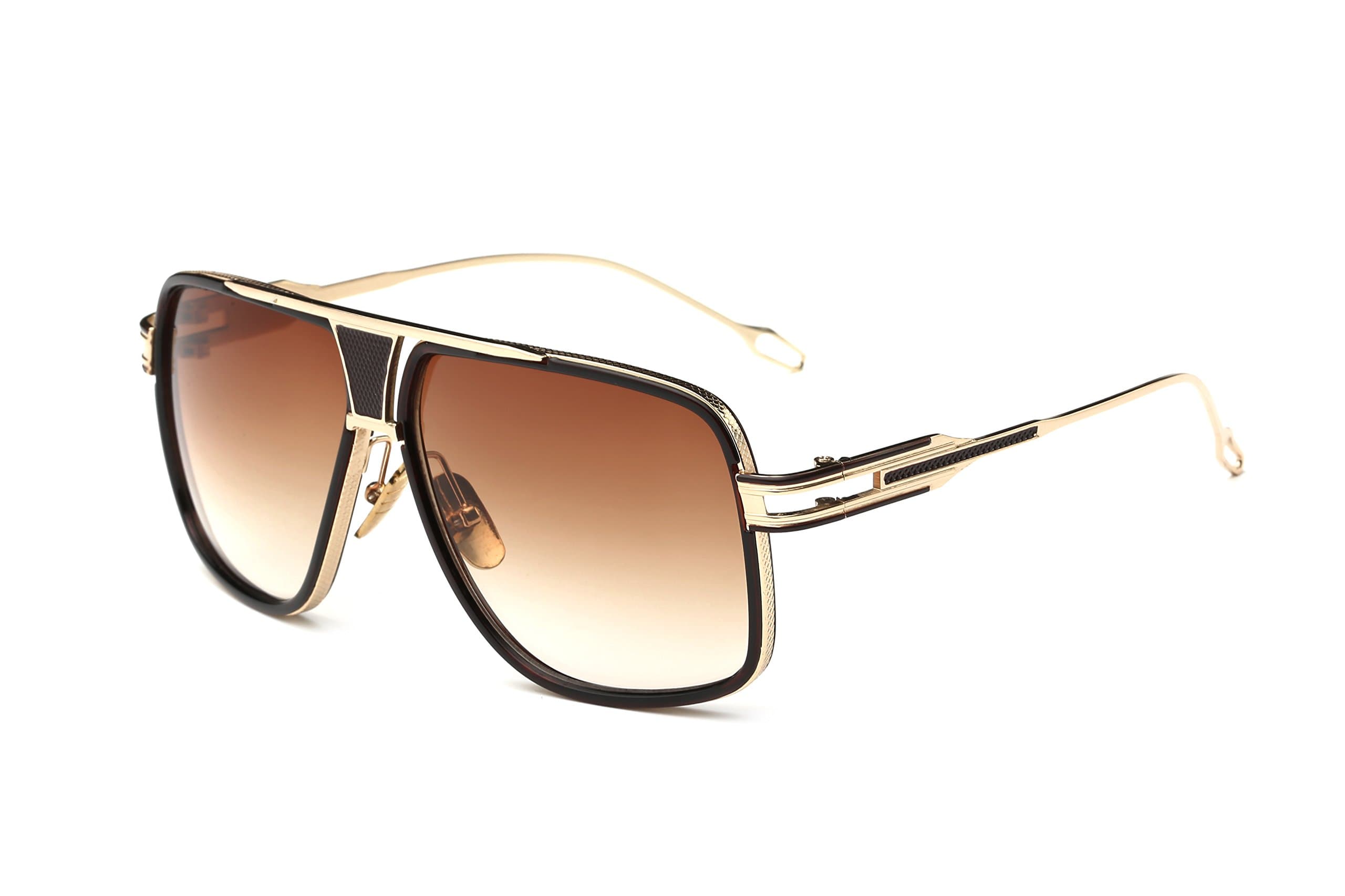 Aviator Sunglasses for Men 100% UV Protection Goggle Alloy Frame 59mm Lens Width (Gold Frame, Brown)