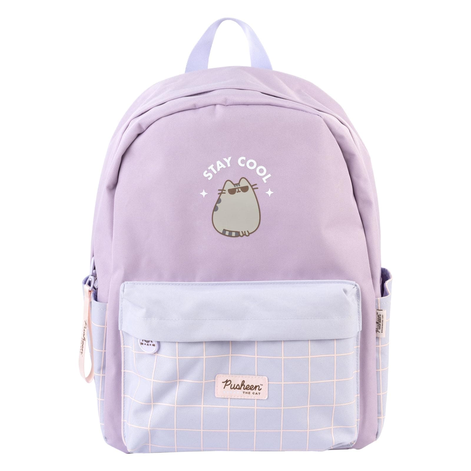 Pusheen School Backpack | Backpack Pusheen The Cat 25L, 20 x 29 x 42 cm, Adjustable Shoulder Straps, Front and 2 Side Pockets, Backpack for Girls or Girls, Kawaii Stationery, Purple, 20