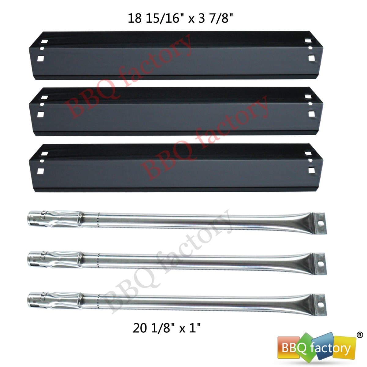 bbq factory Replacement Rebuild Kit fits Chargriller 3001, 3008, 3030, 4000, 5050, 5252 ; King Griller 3008, 5252 Gas Grill Stainless Steel Burner & Porcelain Steel Heat Plates