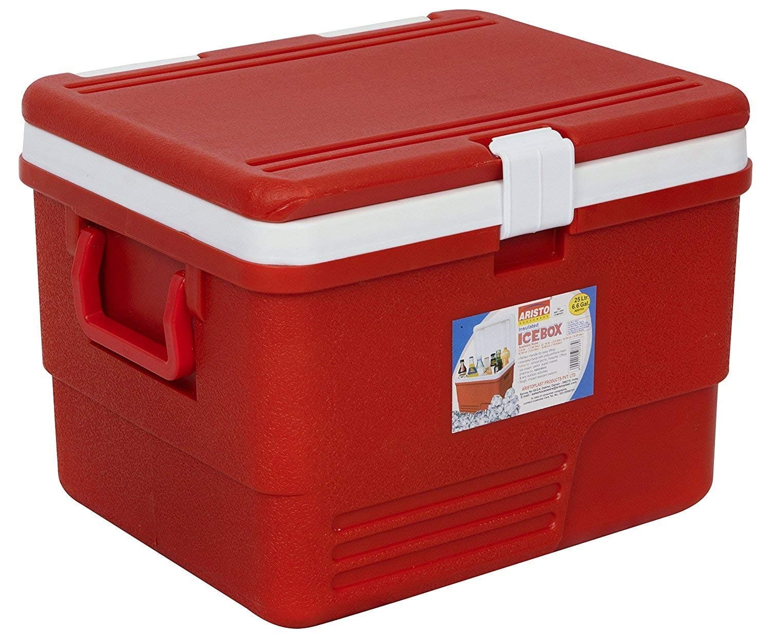 Plastic Insulated Icebox, 25 Liter, Red/Blue