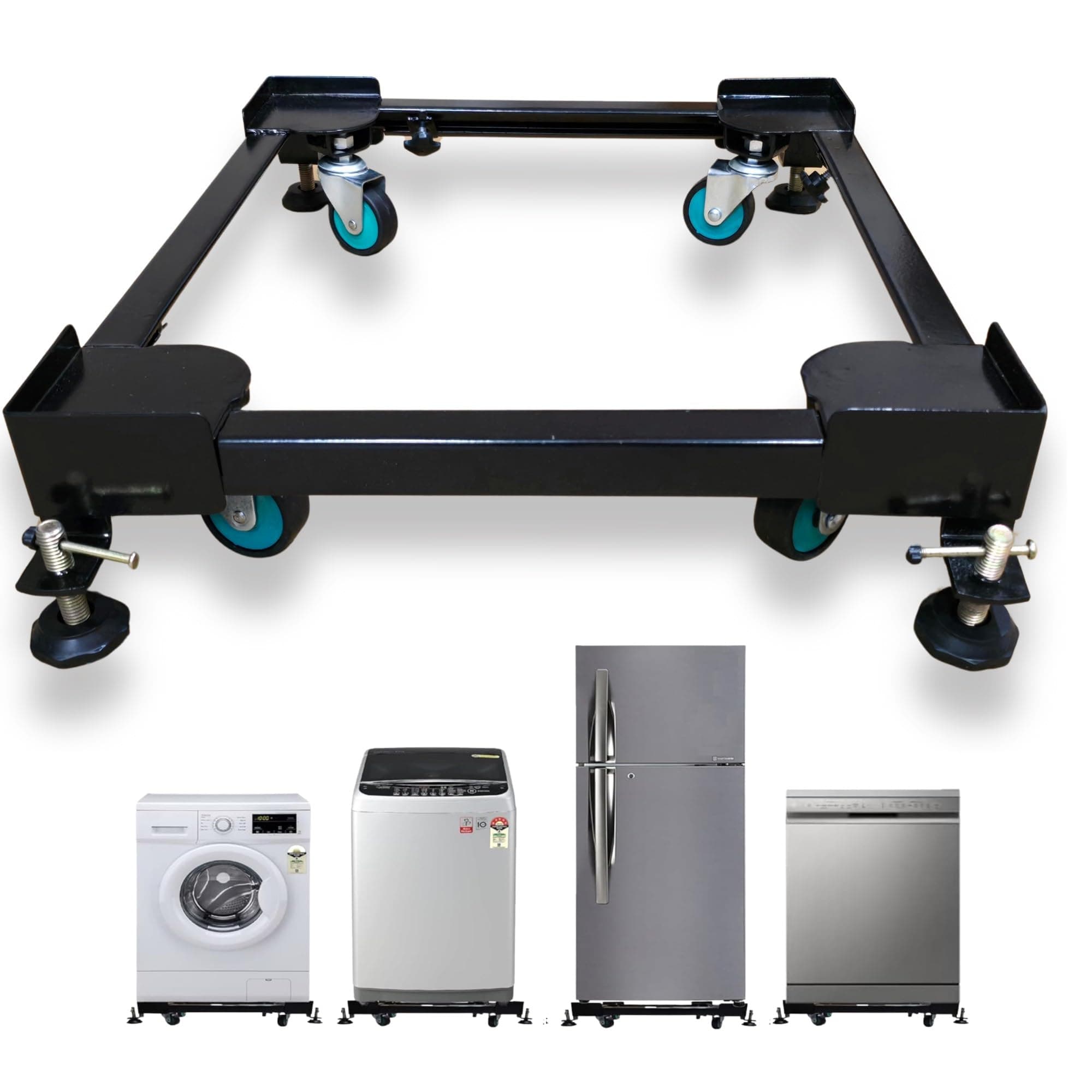 Heavy Duty Adjustable Washing Machine Stand/Trolley with Wheels | Fits Front/Top Load Washing Machines, Refrigerators & Dishwashers | Size Adjustable Min.: 16.5"X19.5", Max.: 31"X25" | Black