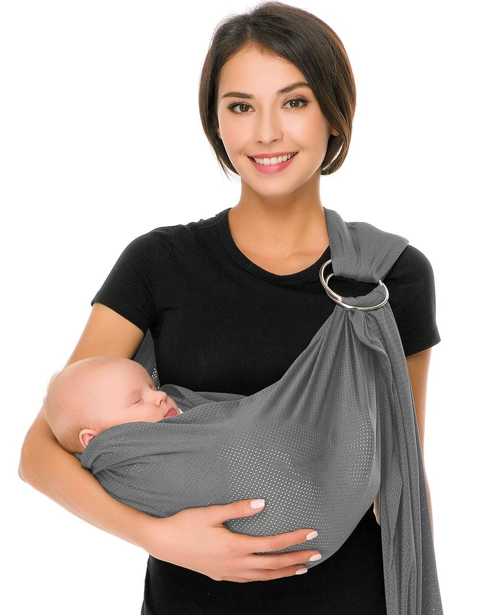 CUBYWater Baby Sling Carrier Lightweight Breathable Mesh Baby Ring Slings, Adjustable Quick-Drying Ring Sling Baby Carrier for Newborn Kids Toddlers Summer Swimming Pool Beach(Light Gray)