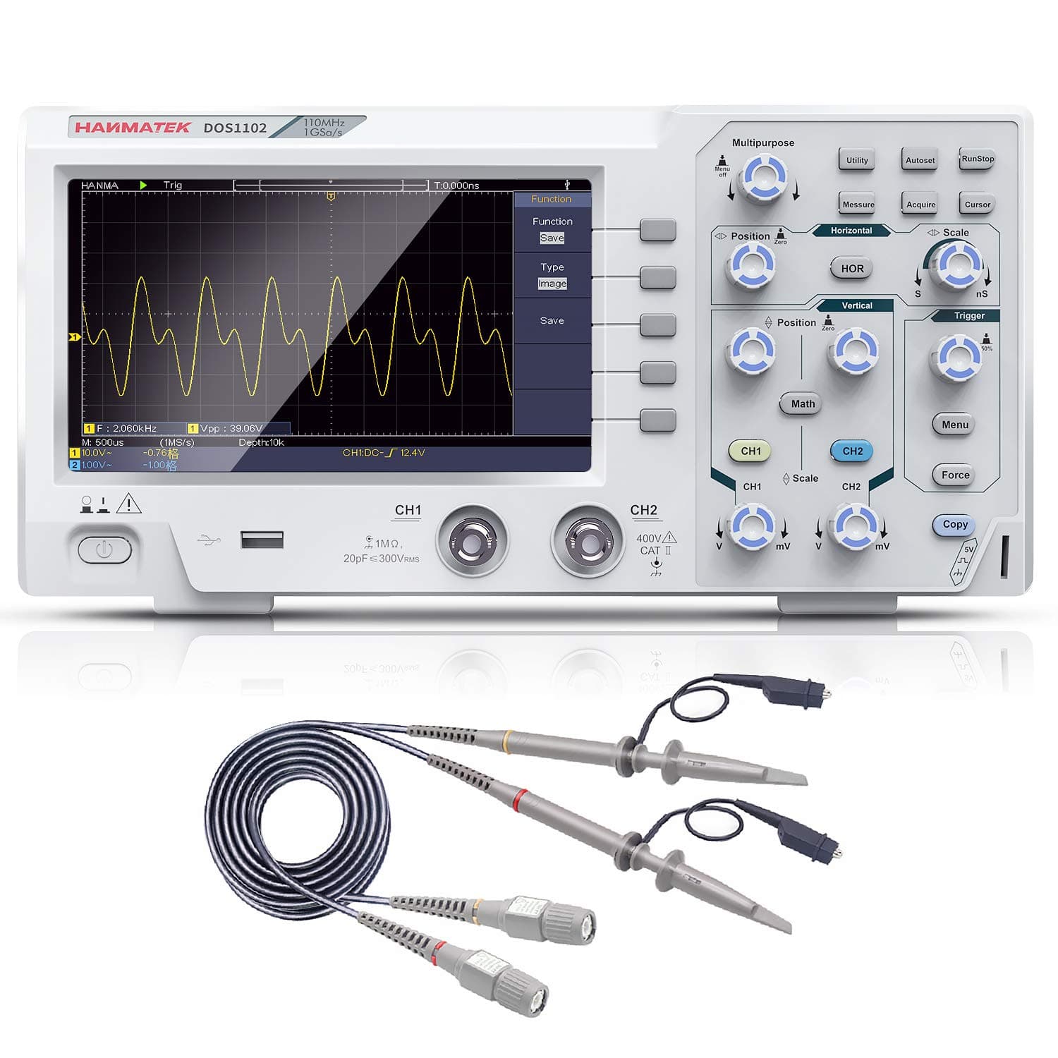 110mhz Bandwidth DOS1102 Digital Oscilloscope with 2 Channels and Screen 7 inch / 18 cm, TFT-LCD Display, Portable Professional Oscilloscope Kit with 500 MS/s *2 Sampling Rate