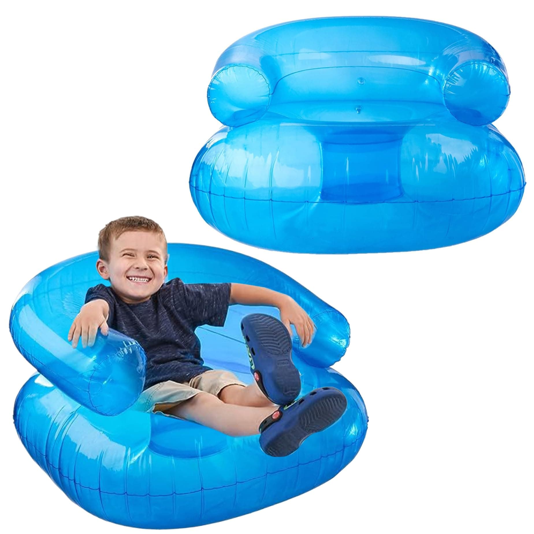 2 Pcs Inflatable Kids Chairs Blue Sequin Style, 200 Pounds Bearing Capacity, Portable for Camping, Beach, Pool, Inflatable Sofa