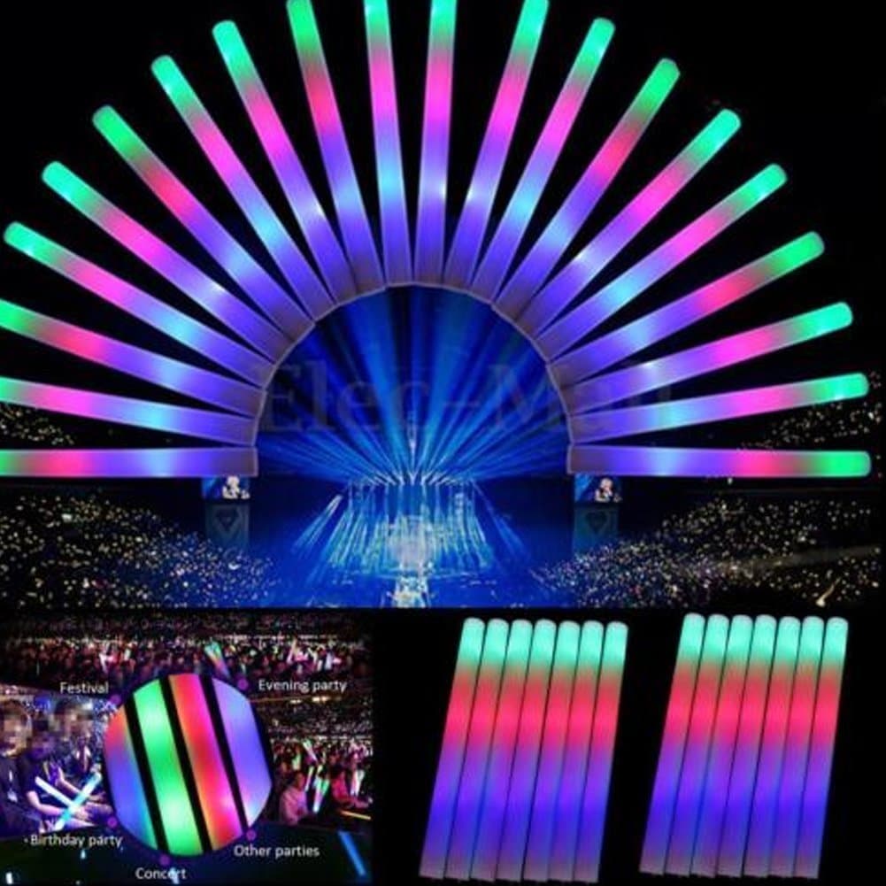 100 Pack of 18 Inch Multi Color Foam Baton LED Light Sticks - Multicolor Color Changing 3 Model Flashing
