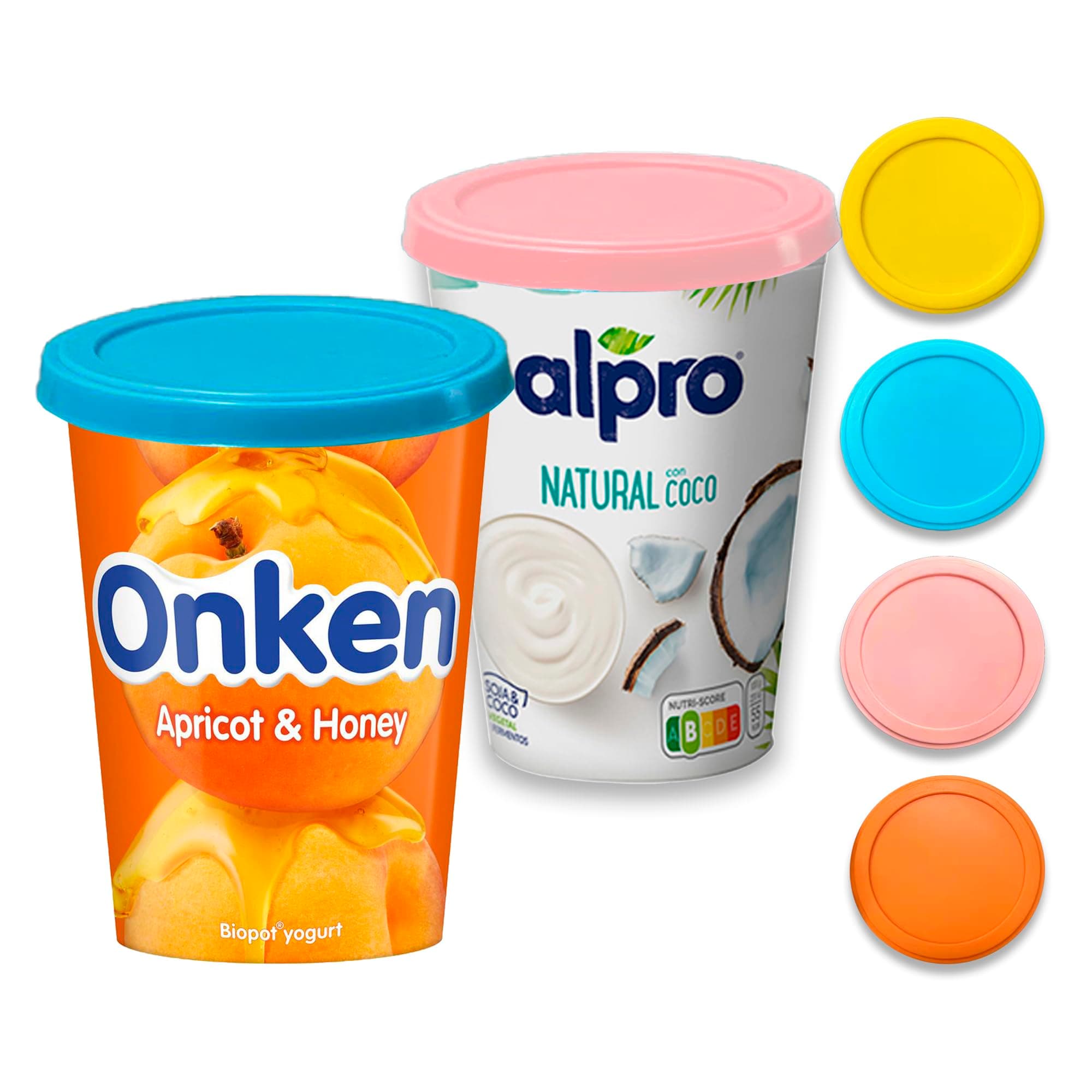 Reusable Yogurt Pot Lids – Silicone Food Covers as an Alternative to Cling Film – Keep Opened Yogurt & Leftovers Fresh in the Fridge – Eco-Friendly Kitchen Storage for Everyday Use (Pack of 4)