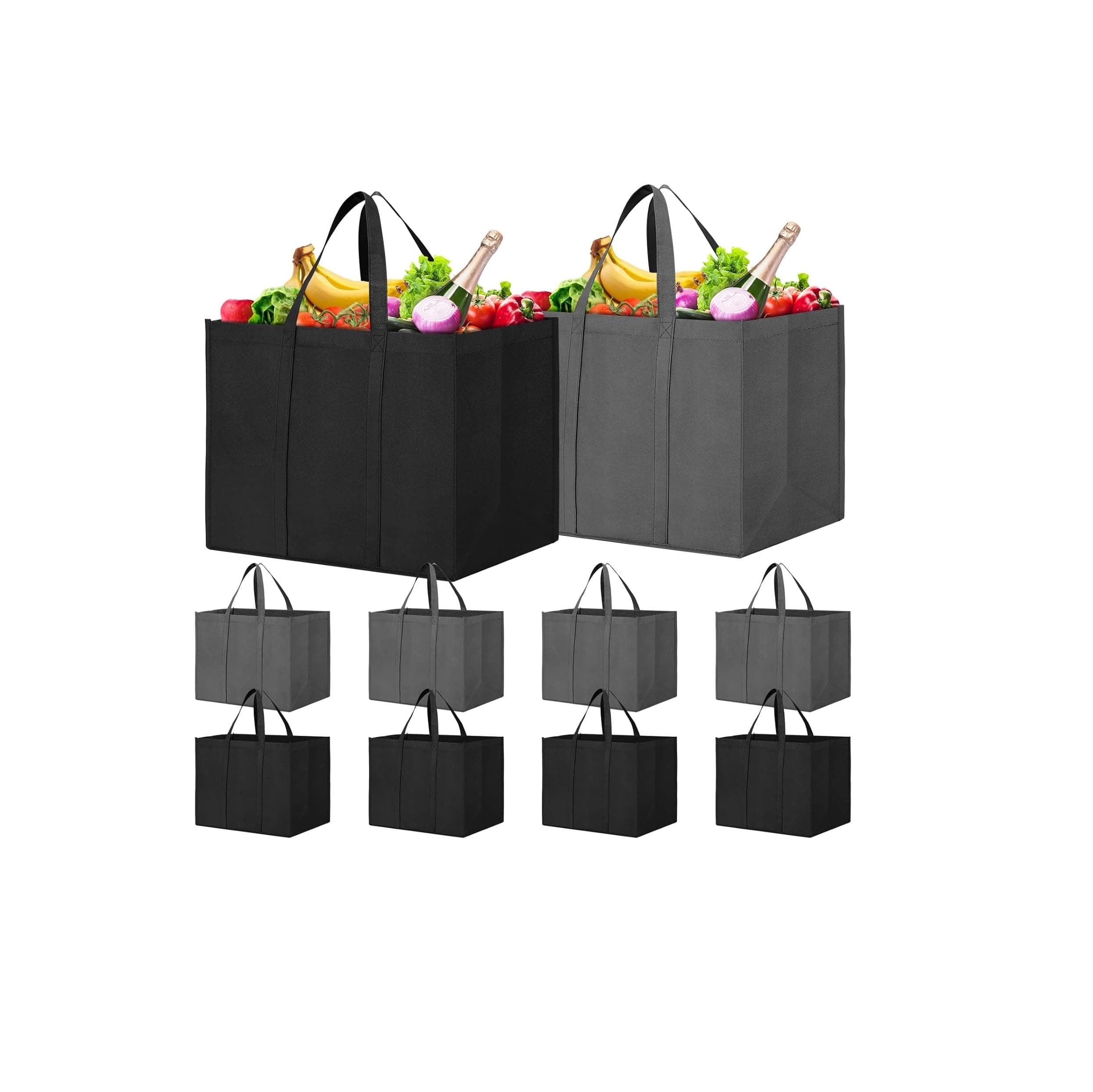 Reusable Grocery Shopping Bags 10 Pack Large Foldable Tote Bags Bulk Eco Produce Bags with Long Handle