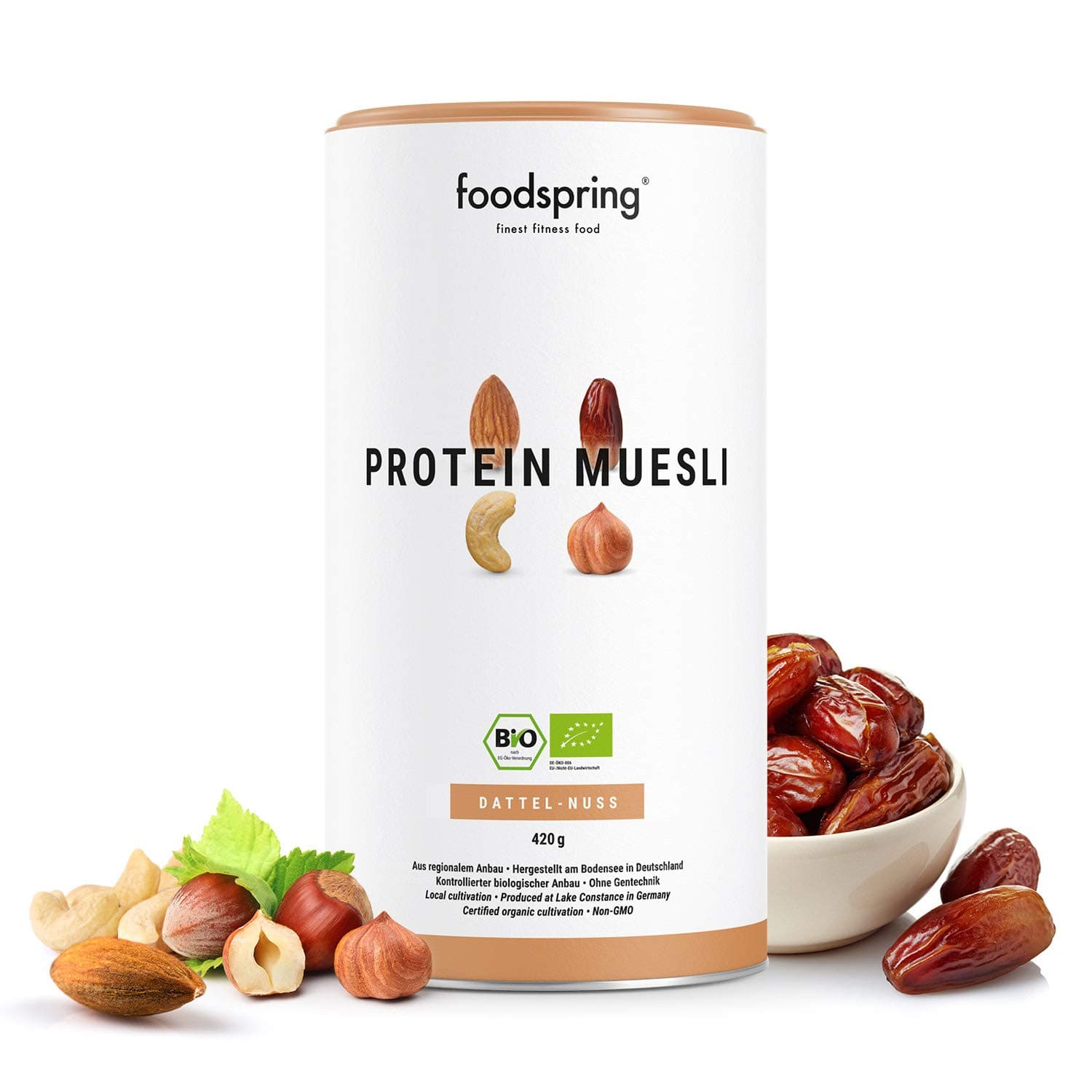 foodspring Organic Protein Muesli, Date-Nuts, 420g, 3.5X Times More Protein Than Standard Muesli