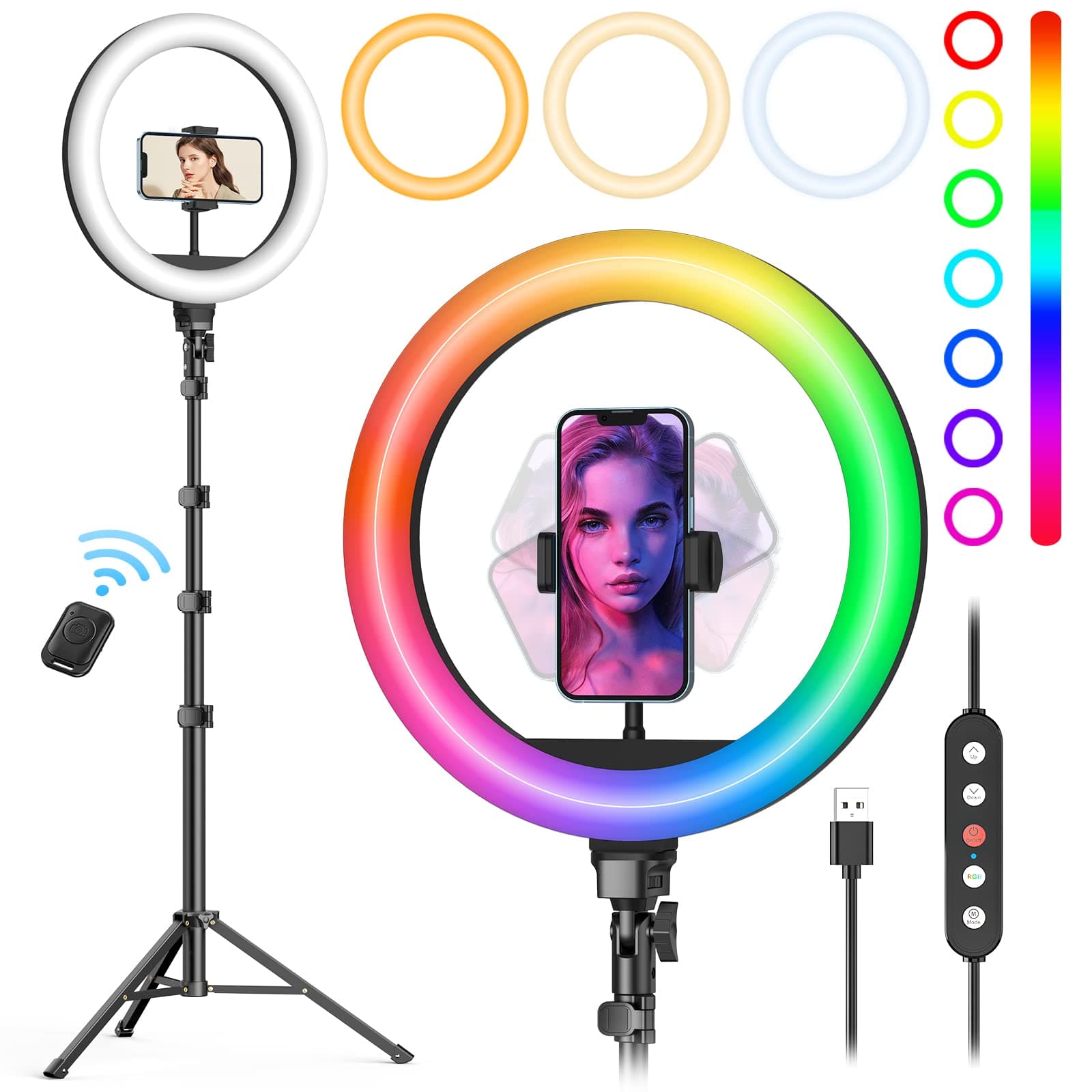 A-TION RGB Ring Light 10 Inch,3 Color Modes & RGB Modes,Selfie Ring Light with Tripod Stand,Lighting Photography Light 10"/10 Brightness Dimming,3000K-6000K Live Broadcast Auxiliary Light for Selfie Photography/Beauty Makeup/Youtube/tiktok/Camcorder Photography
