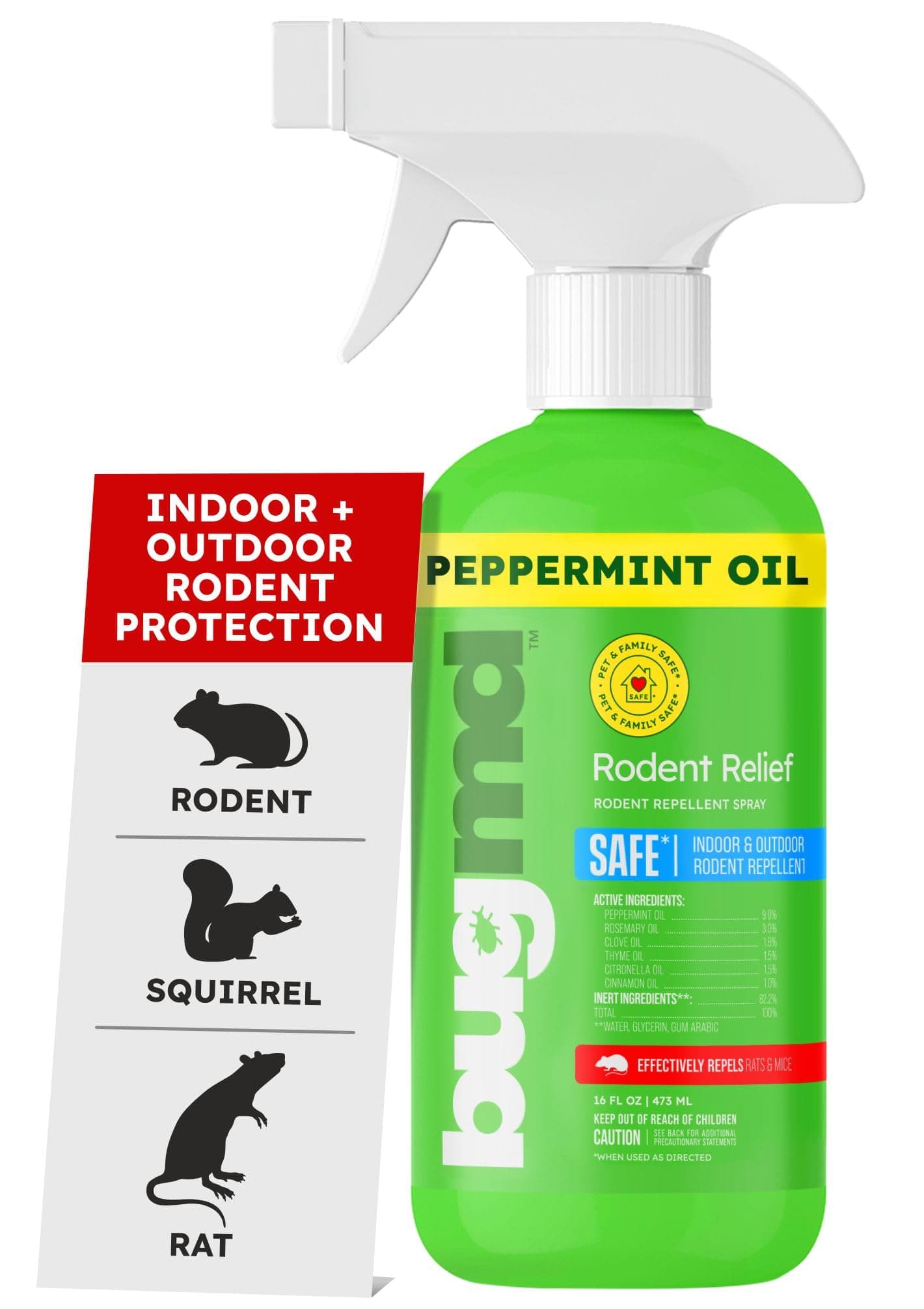 Peppermint Oil Spray for Rodents - 16oz Mouse Repellent & Rodent Repellent Spray, Natural Mice Repellent with Cinnamon, Clove, and Rosemary Oils - Safe Indoor & Outdoor Use
