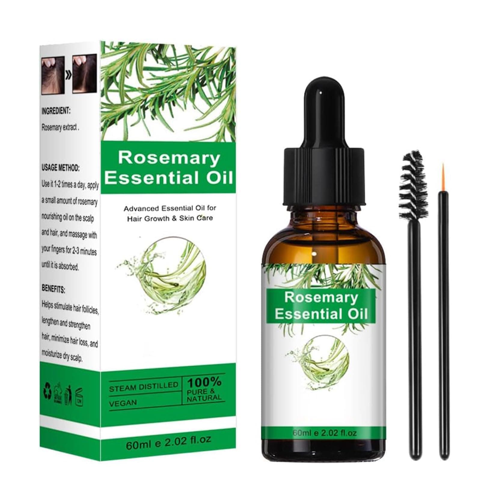 Organic Rosemary Essential Oil for Hair Growth & Skin Care, 100% Pure & Natural, light yellow