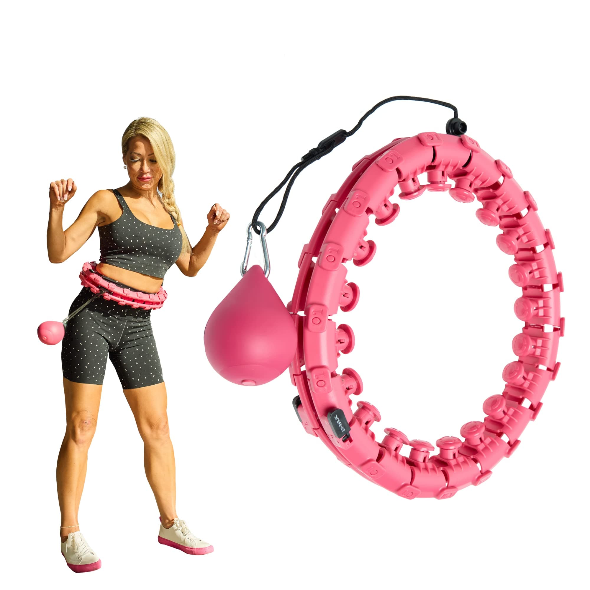 Shrink Smart Weighted Hula Hoop for Adult Weight Loss - Hula Hoop 2 in 1 Abdomen Fitness Equipment with 24 Detachable Knots - Non-Fall Weighted Hoola Hoop Workout Equipment for Men and Women