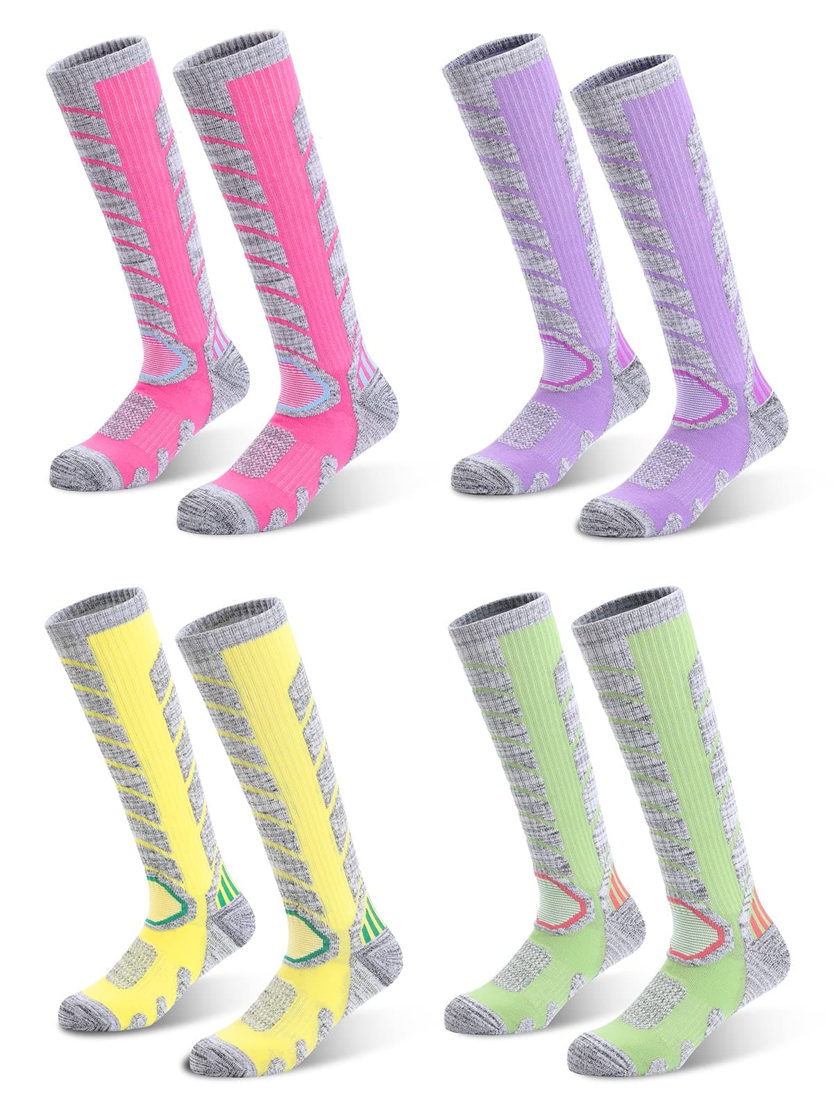 Womens Ski Socks Long Style Below Knee High Warm Padded Snowboard Socks 4 Packs Long M