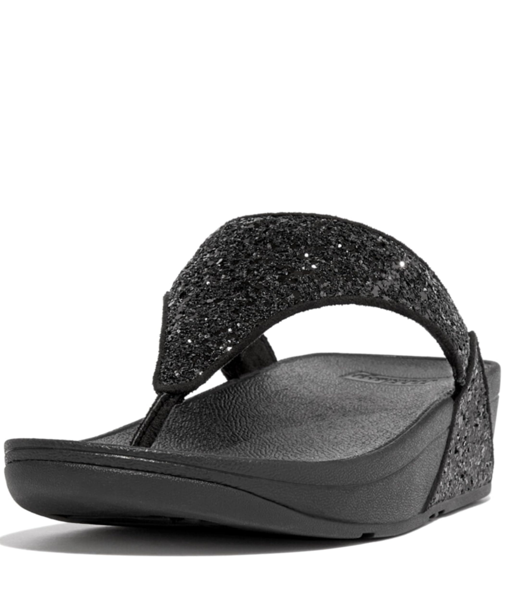 Women's Lulu Glitter Flip Flops, Toe-Post Sandals, Comfortable with Natural Arch Support - Black Glitter - 5 UK