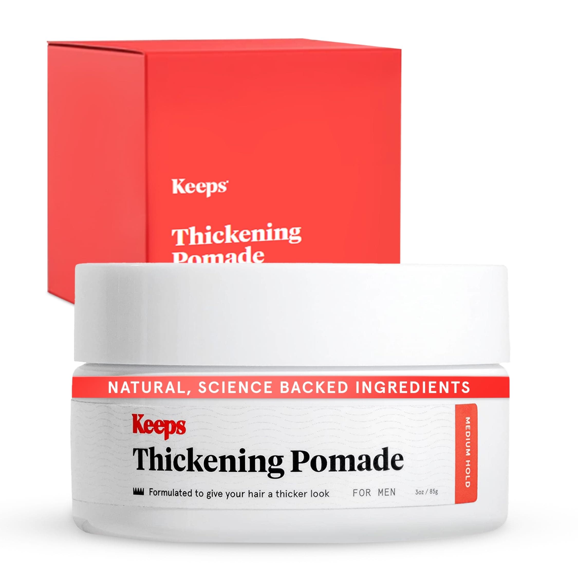 Keeps Matte Thickening Hair Pomade for Men - All-Day Medium Hold Styling Pomade with Natural Ingredients for Visibly Thicker, Fuller Hair - Biotin, Caffeine, Green Tea & Saw Palmetto