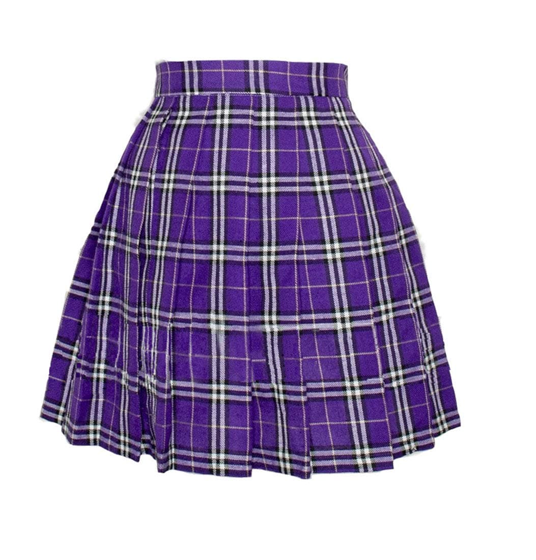 Women Girls High Waisted Plaid Pleated Skirts Plus Size School Uniform Mini Cosplay Costumes