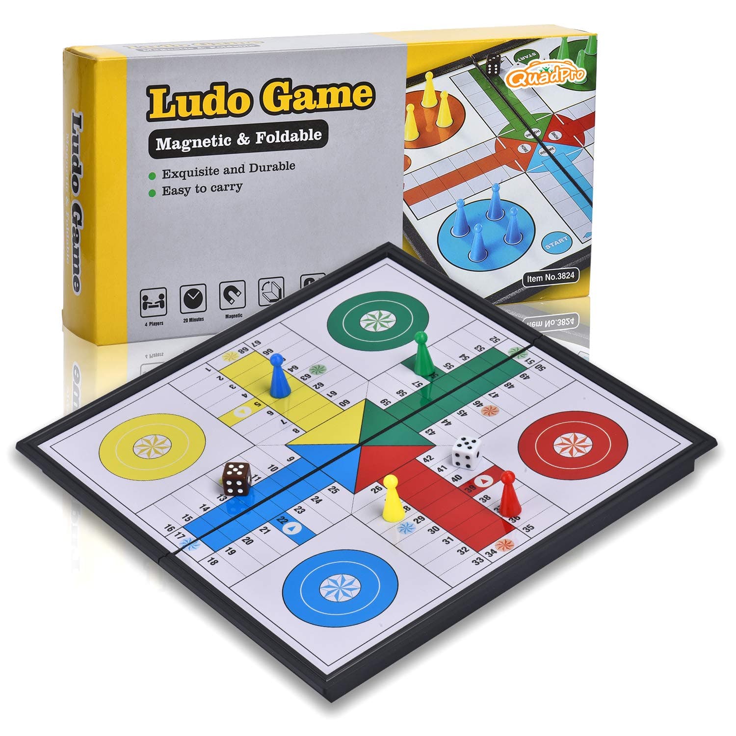Magnetic Ludo Board Game Set with Folding Board Classic Travel Games for Kids and Adults - 9.84 Inches
