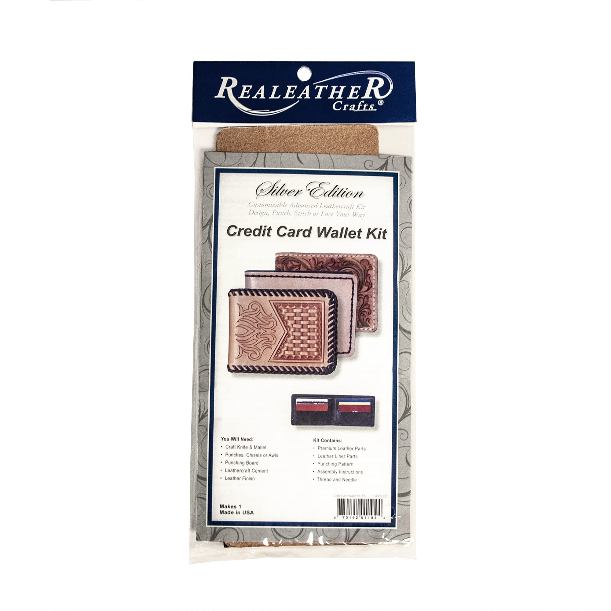 Realeather C4502-02 Credit Card Wallet Leathercraft Kit 3"x 9.25", Natural, 1-Kit