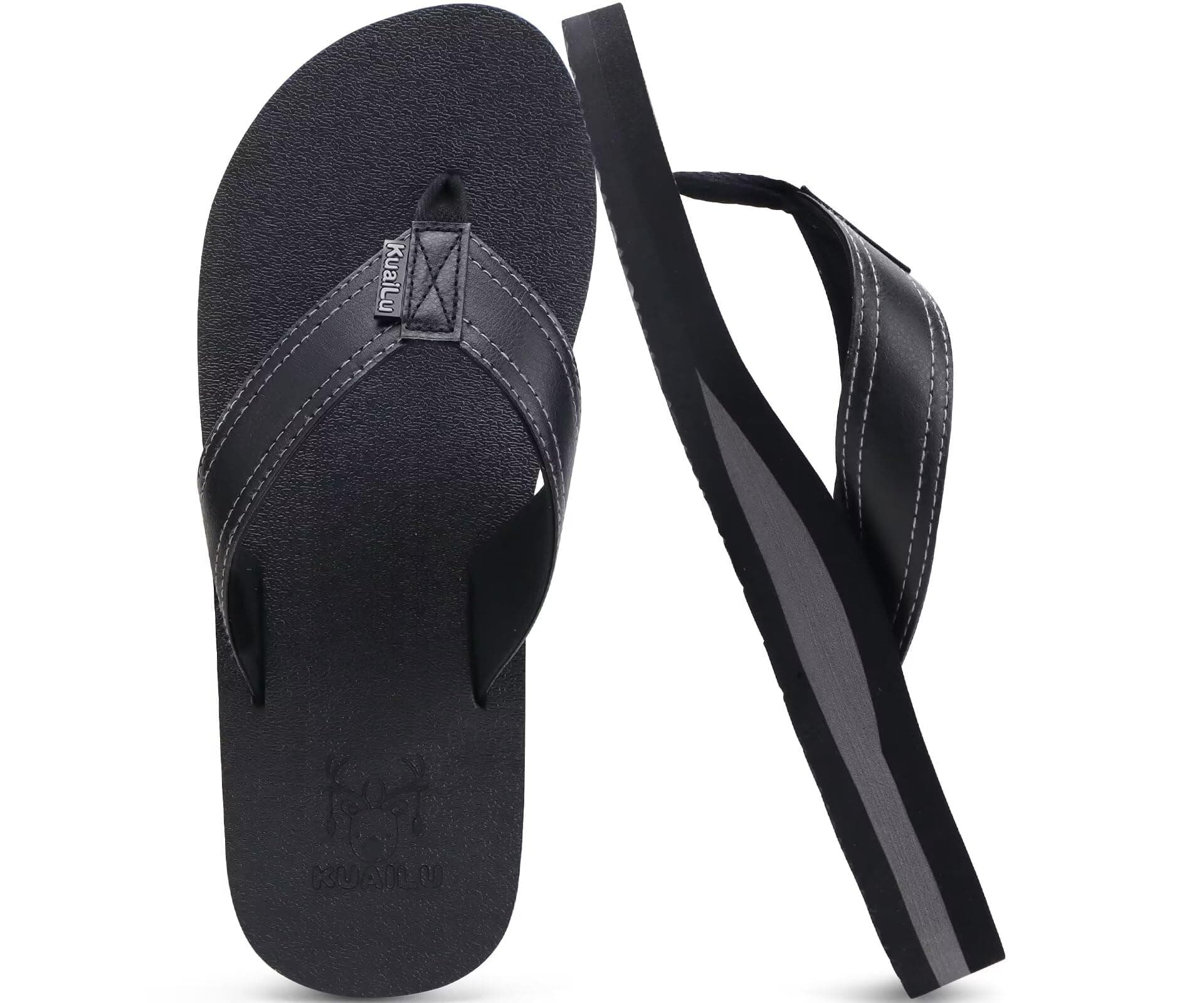 Men's Yoga Mat Leather Flip Flops with Arch Support Comfortable Cushion Walking Thong Sandals Slip On Indoor Outdoor