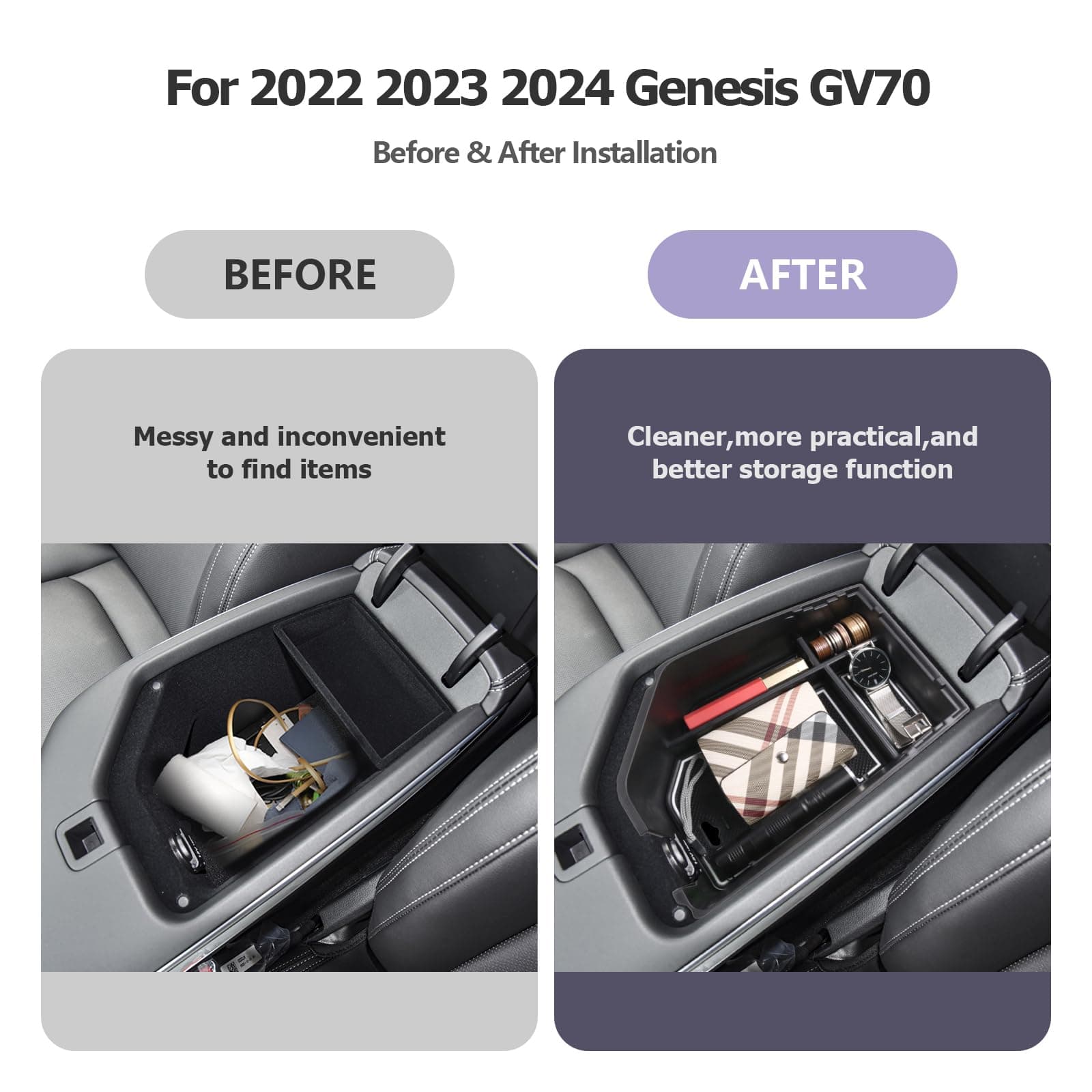 ZCLINKO 2022 2023 2024 2025 Genesis GV70 Center Console Organizer Armrest Storage Box Armrest Organizer Insert Tray Armrest Console Organizer 2024 2025 GV70 Accessories (White)