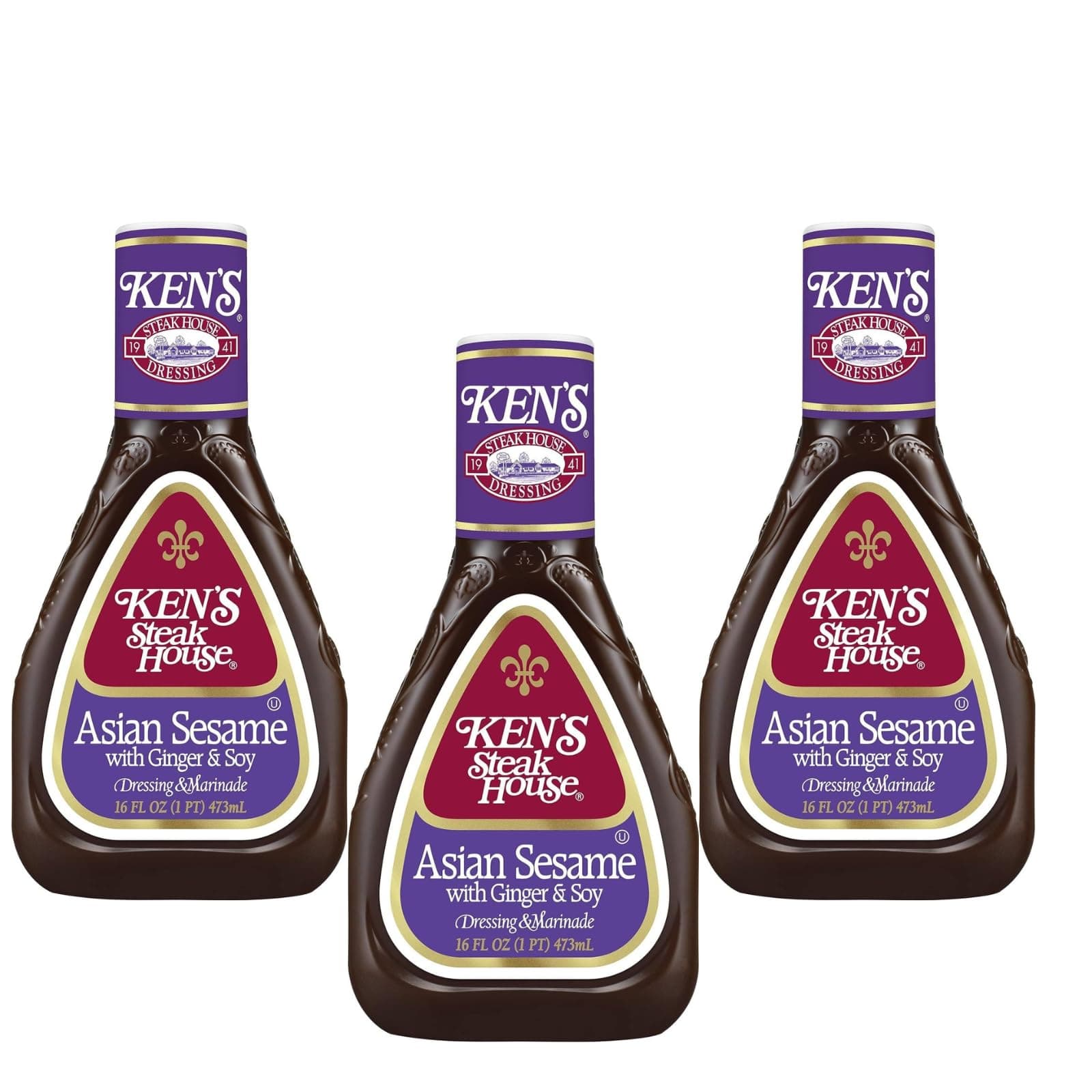 Ken's Steak House Asian Sesame with Ginger & Soy Dressing, 16 OZ. (Pack of 3)