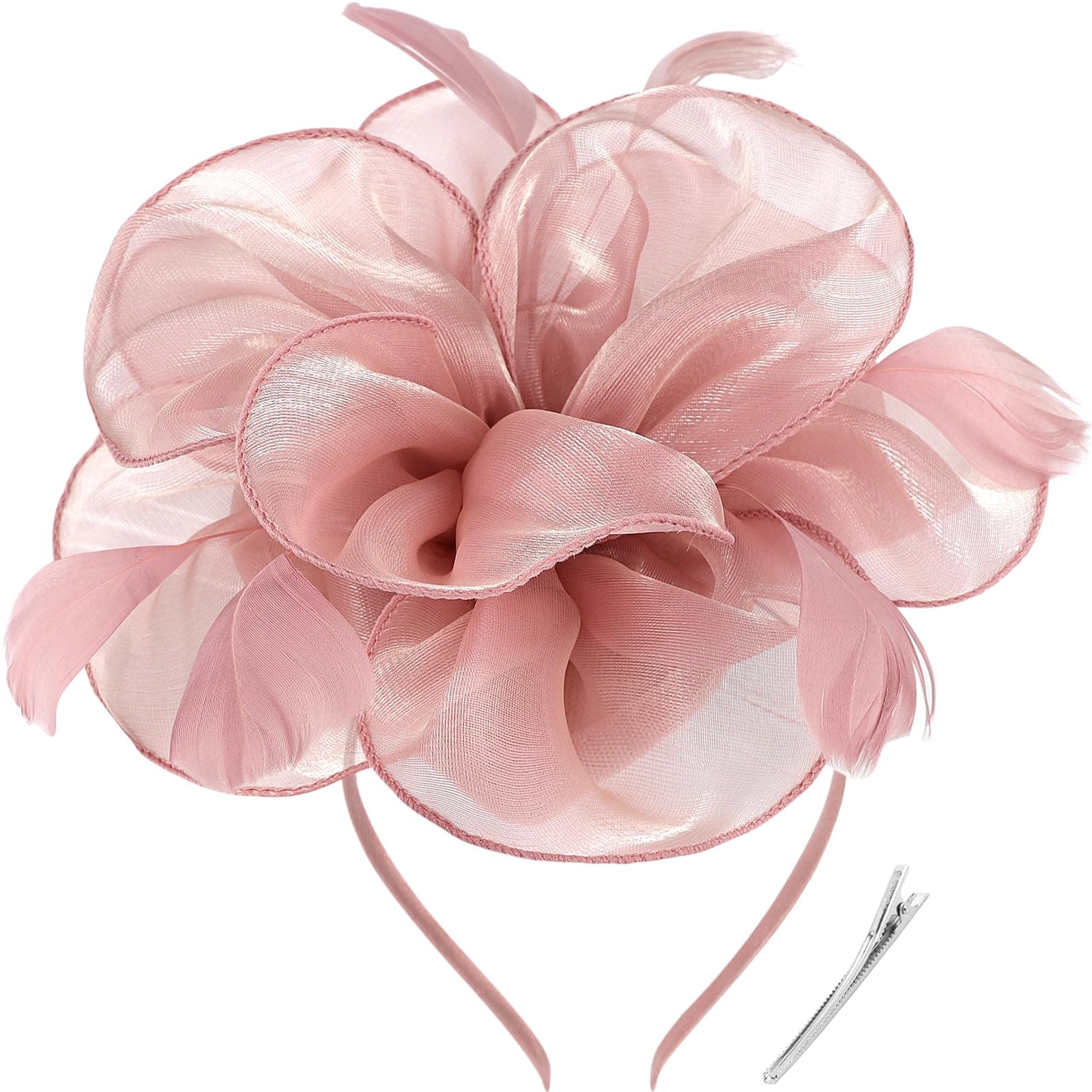 Fascinators Hat Feather Headband Women's Fascinators Tea Party Headwear with Clip Flower Head Band for Girls & Women
