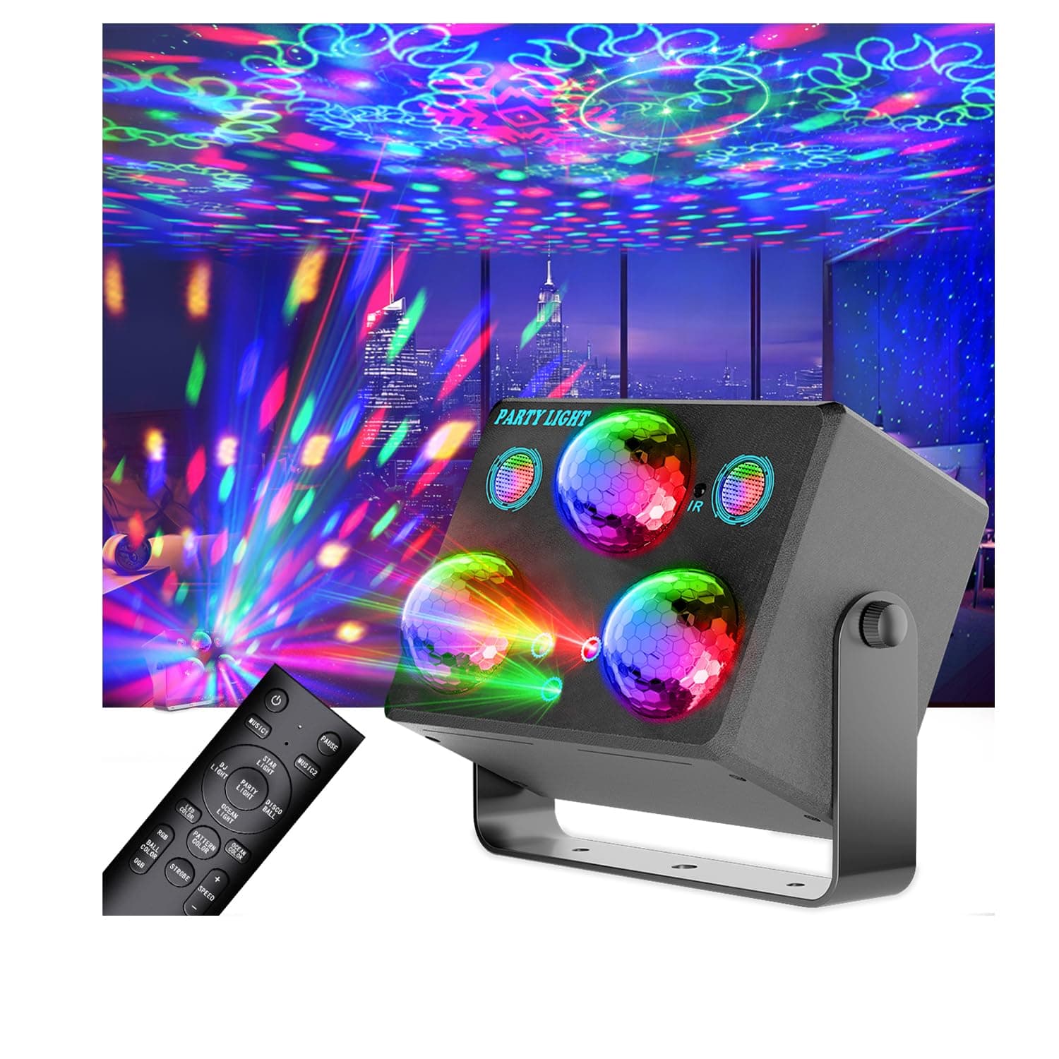 Party Lights,Disco DJ Strobe Light Rave Stage Projector Effect Dance Club Light Sound Activated with Remote Control for Parties Home Show KTV Pub Dance Christmas