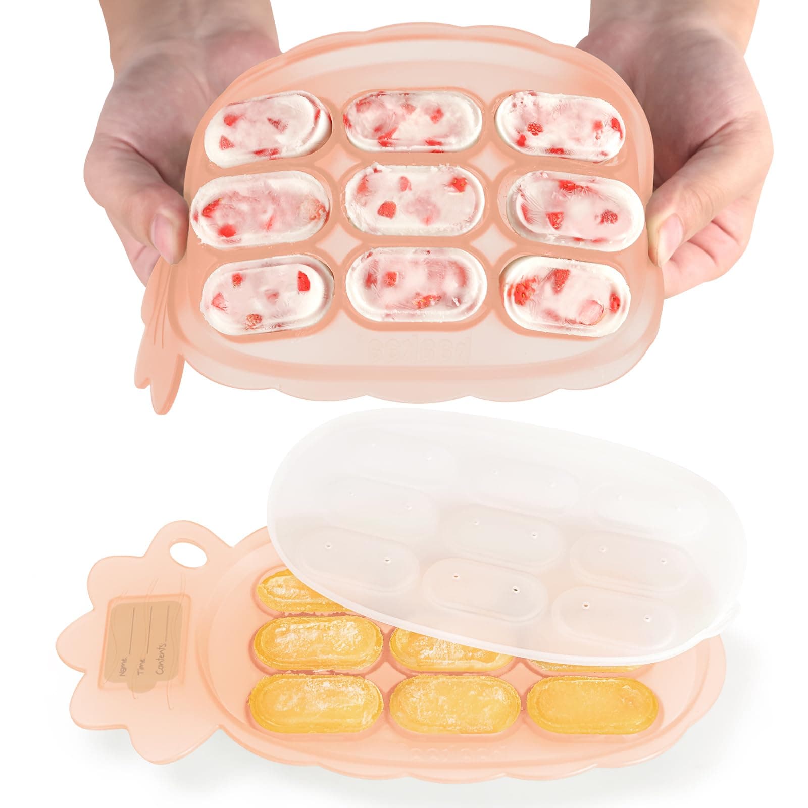 Silicone Nibble Freezer Tray -Breastmilk Teething Popsicle Mold - Baby Fruit Food Feeder Teether Tray - Baby Food Maker - Ice Cube Tray - 4 Months+ Babies - BPA Free - Blush