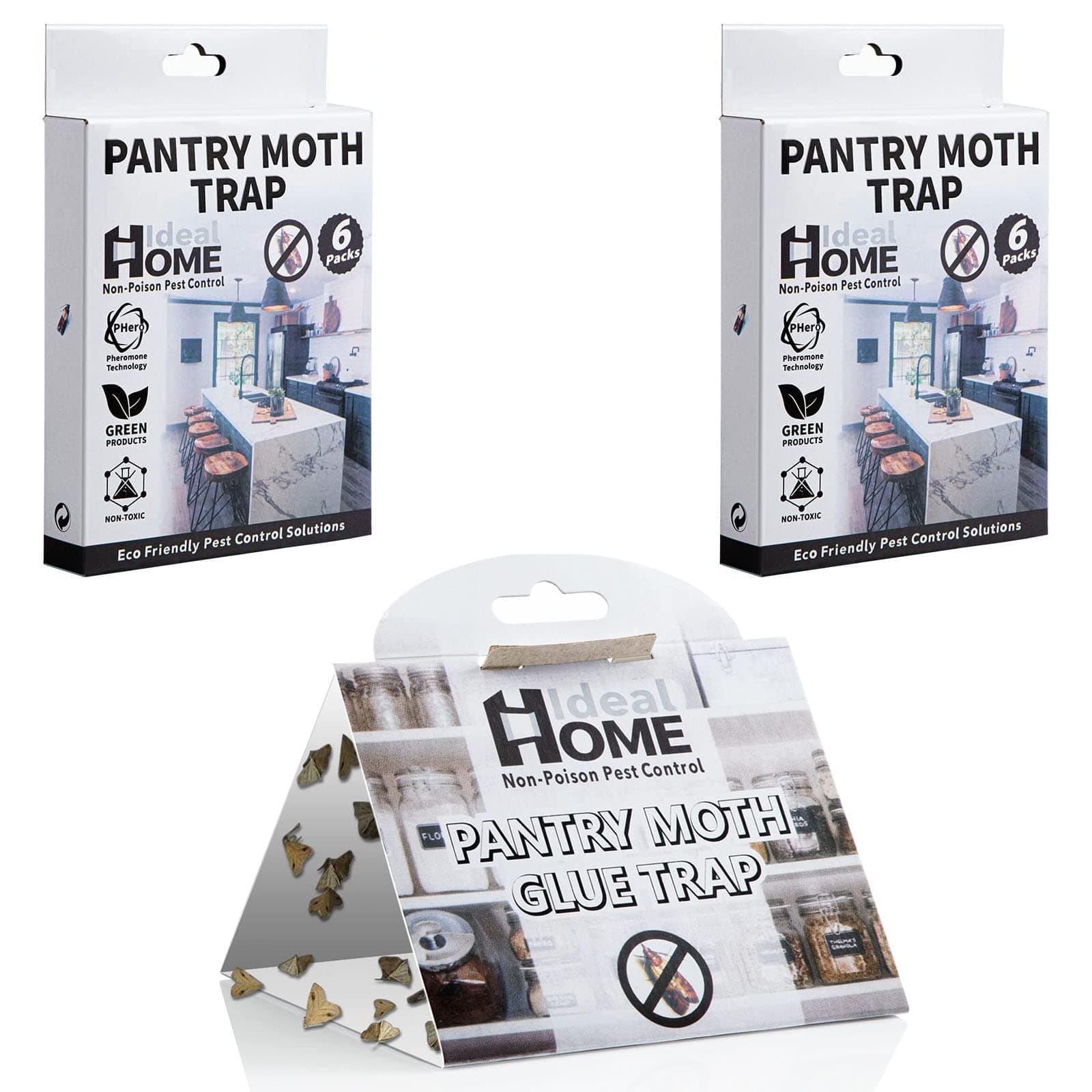 Pantry Moth Traps With Pheromones, Safety Non-Toxic Pheromone Indoor & Get Rid Of Moths In House, Efficient Sticky Glue Meal Trap For Food Cupboard Kitchen Home (12 Pack)