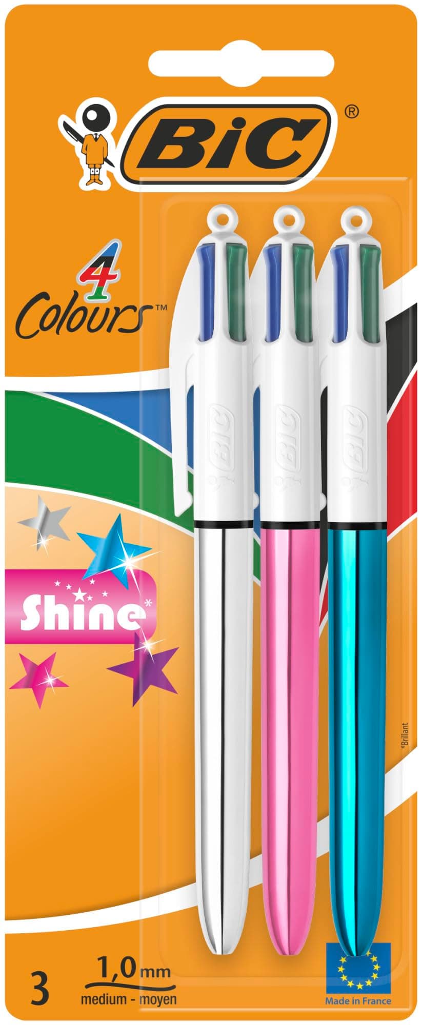 Bic 4 Colors Shine Medium Retractable Ball Pen Pack Of 2+1 Assorted